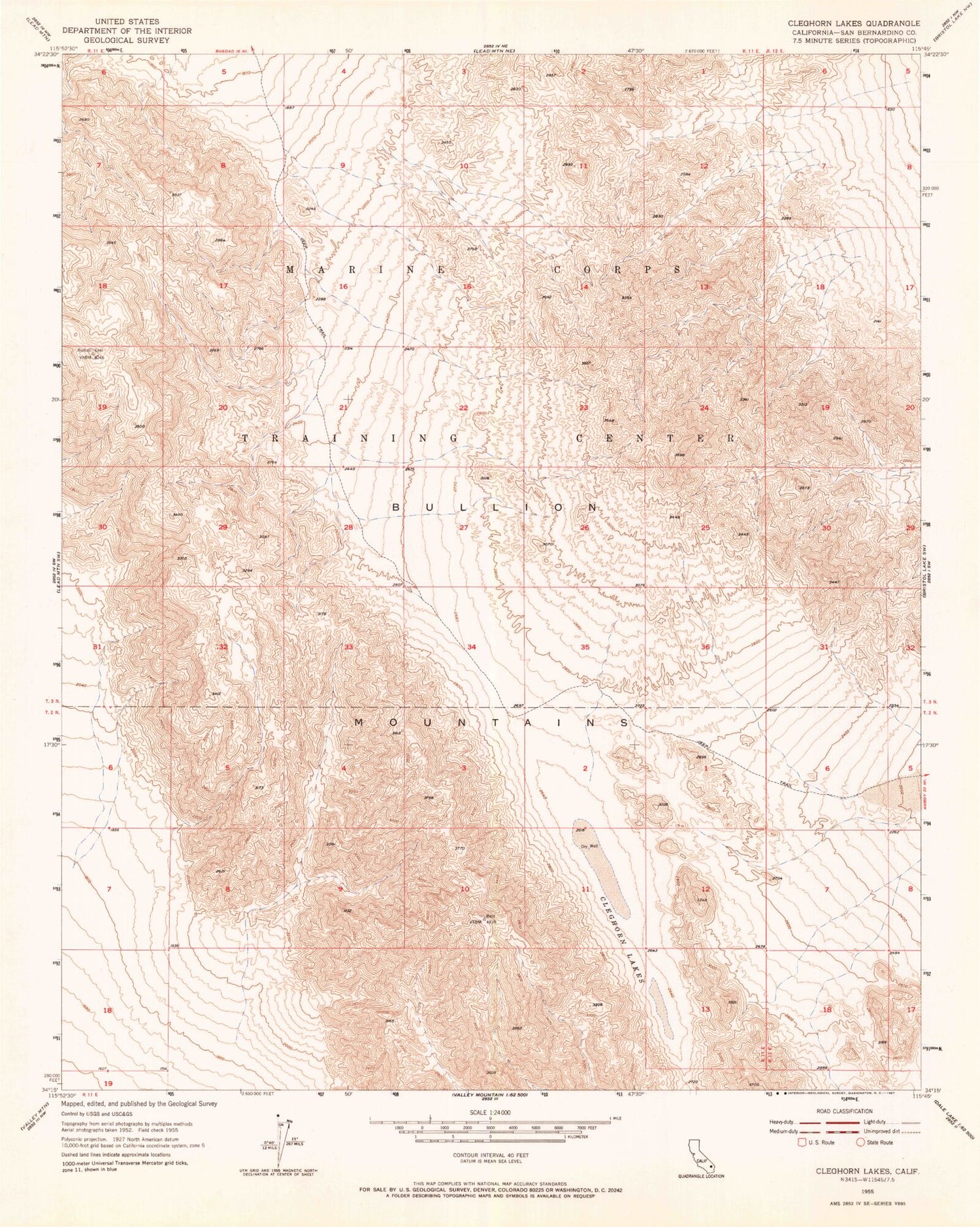 Classic USGS Cleghorn Lakes California 7.5'x7.5' Topo Map Image