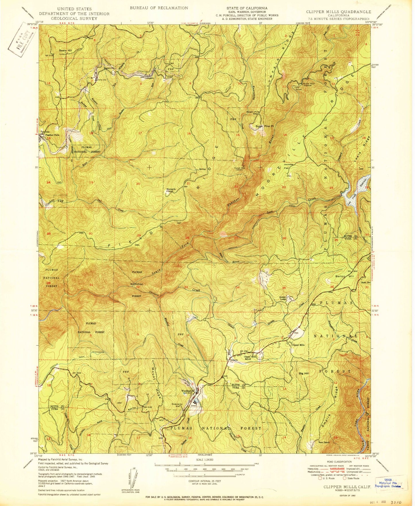 Classic USGS Clipper Mills California 7.5'x7.5' Topo Map Image