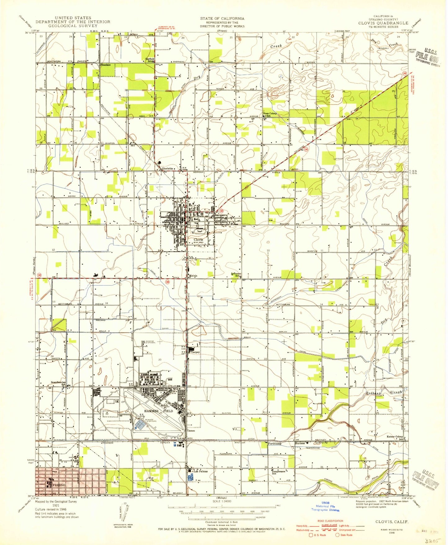 Classic USGS Clovis California 7.5'x7.5' Topo Map Image