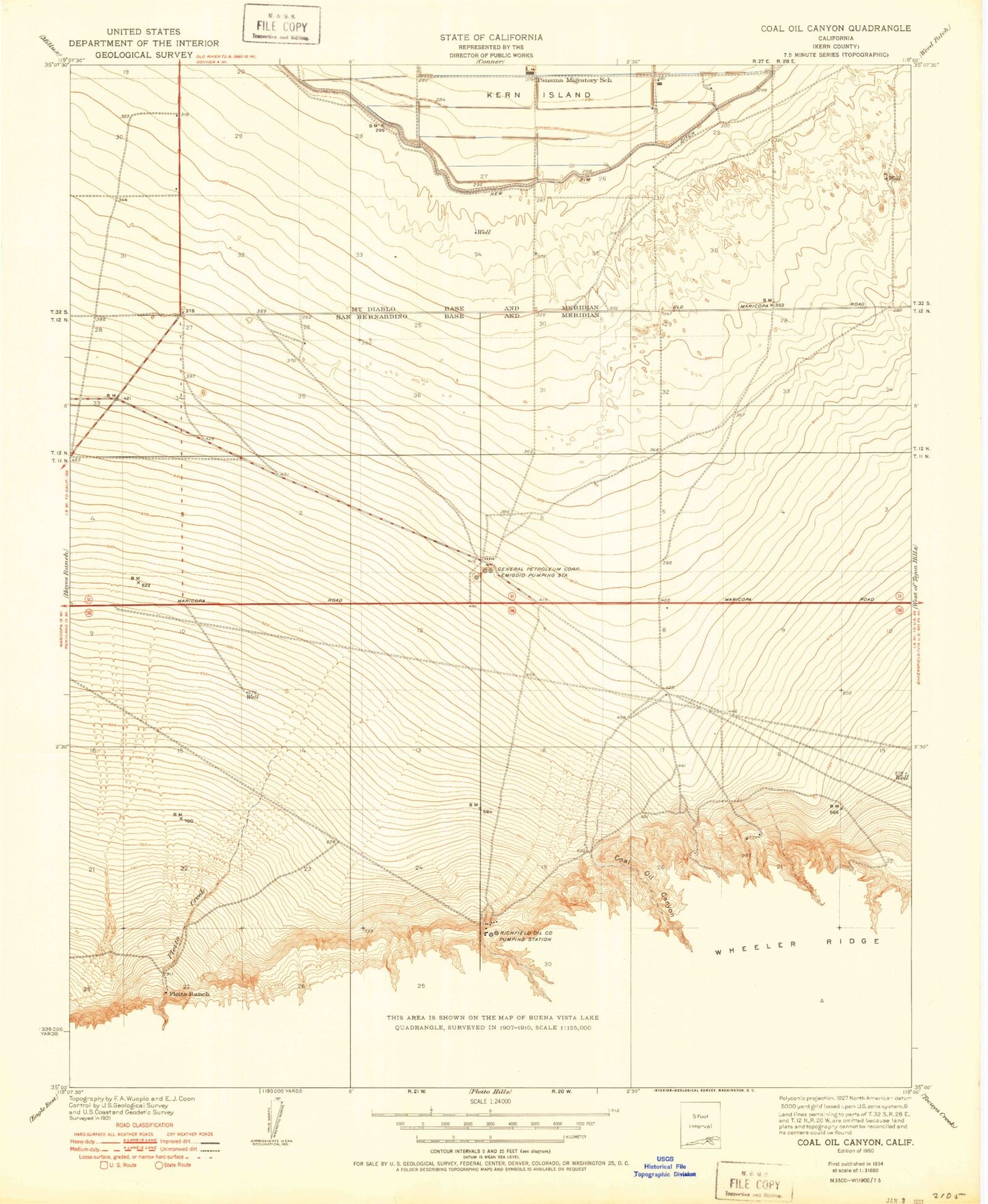 Classic USGS Coal Oil Canyon California 7.5'x7.5' Topo Map Image
