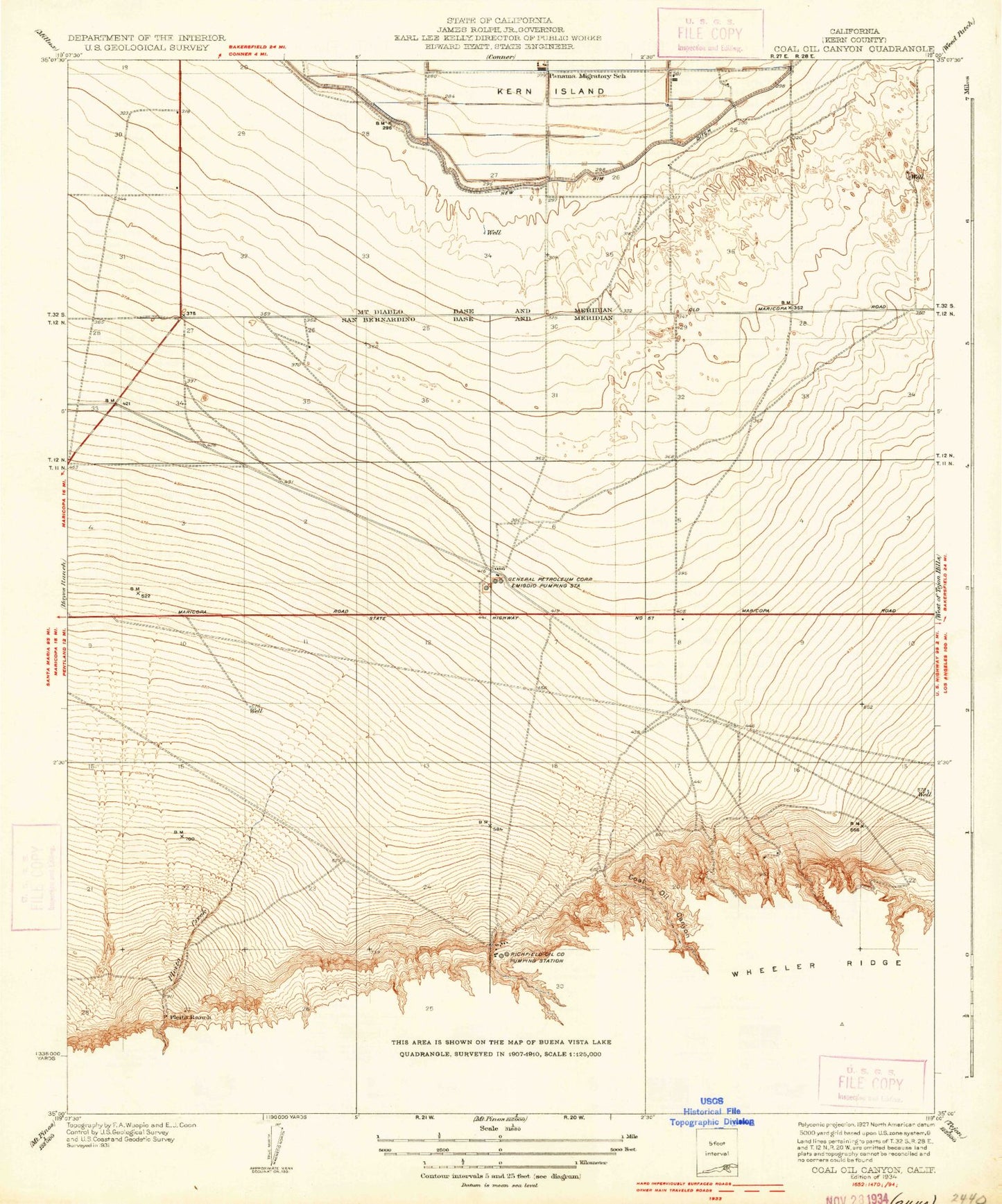 Classic USGS Coal Oil Canyon California 7.5'x7.5' Topo Map Image