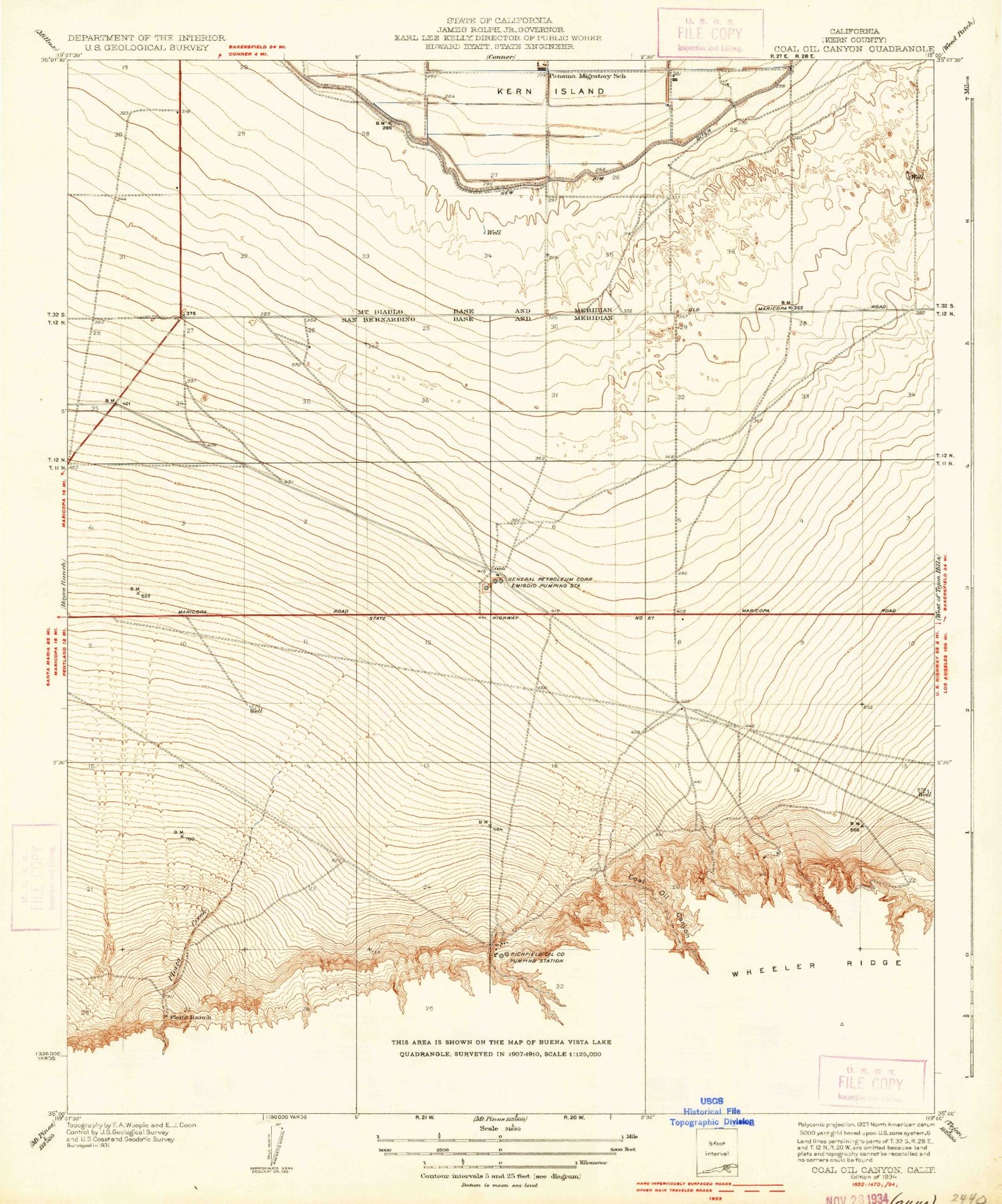 Classic USGS Coal Oil Canyon California 7.5'x7.5' Topo Map Image
