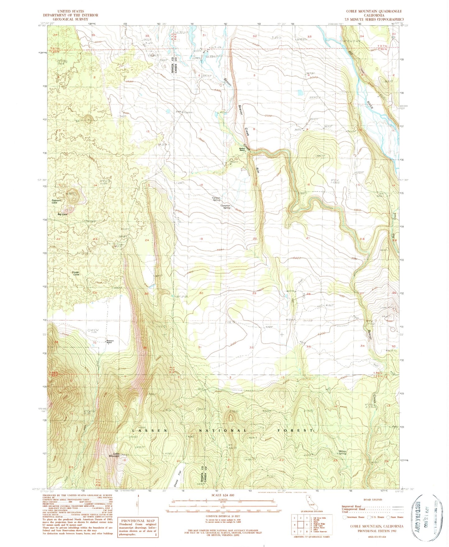 Classic USGS Coble Mountain California 7.5'x7.5' Topo Map Image