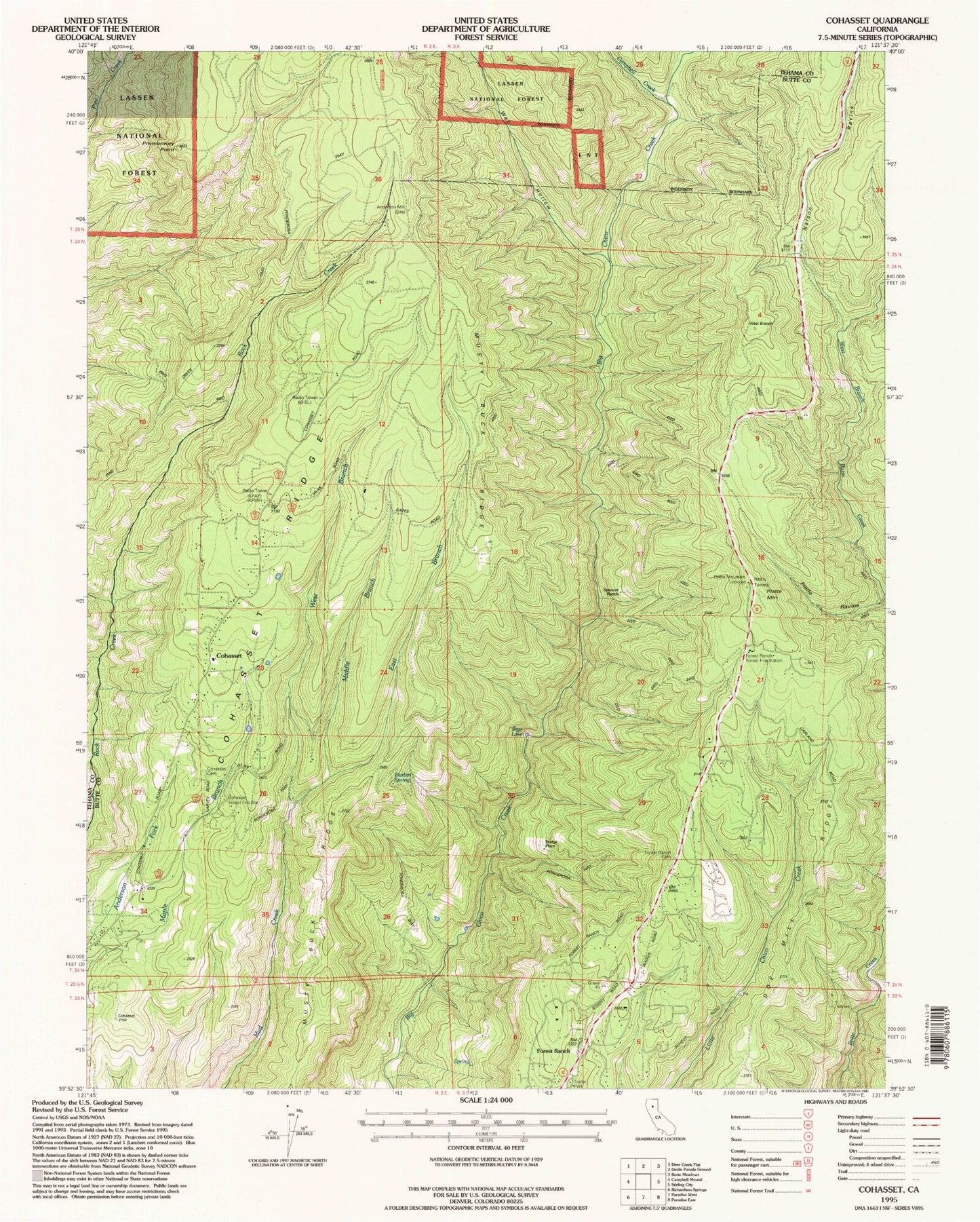 Classic USGS Cohasset California 7.5'x7.5' Topo Map Image