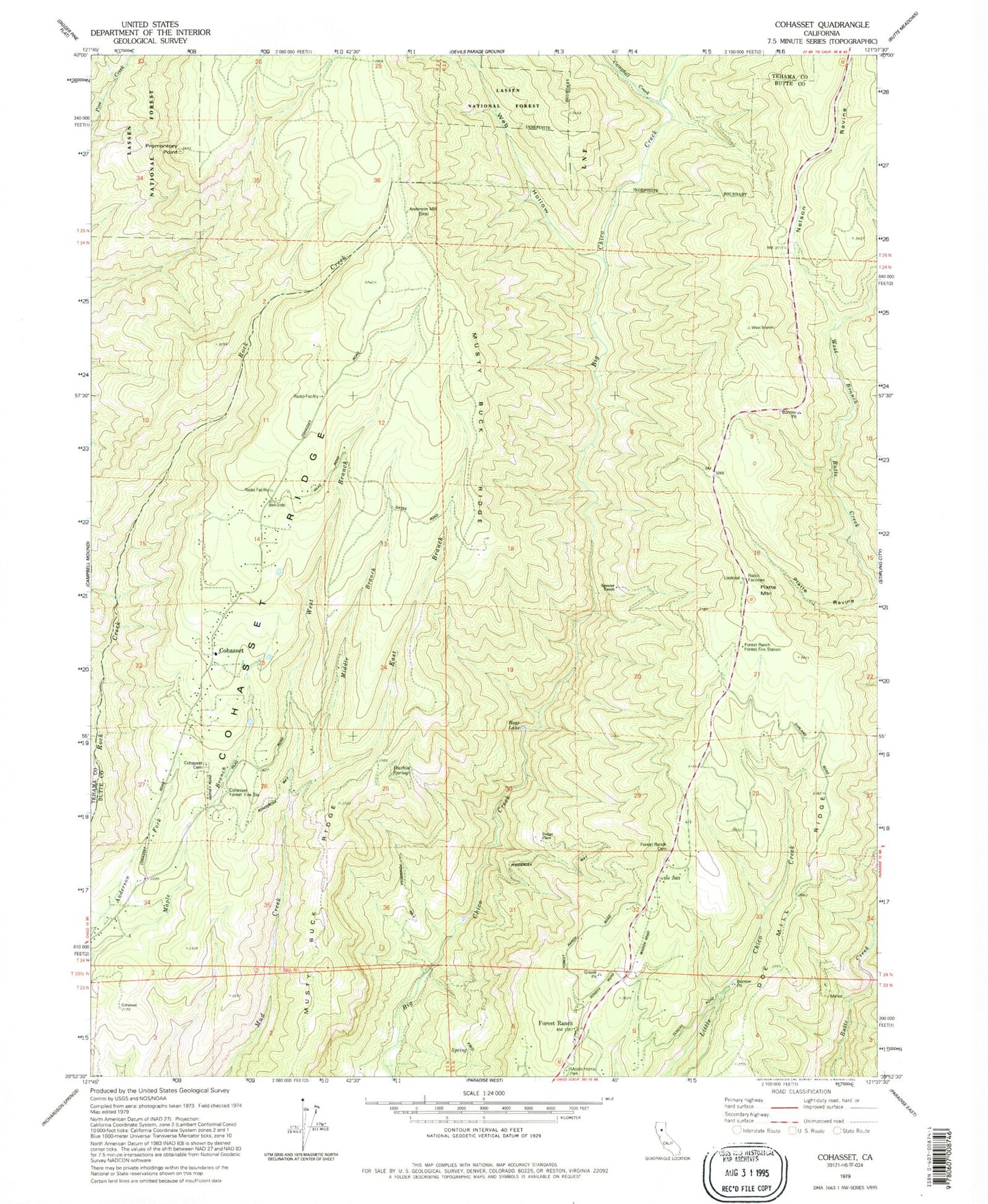 Classic USGS Cohasset California 7.5'x7.5' Topo Map Image
