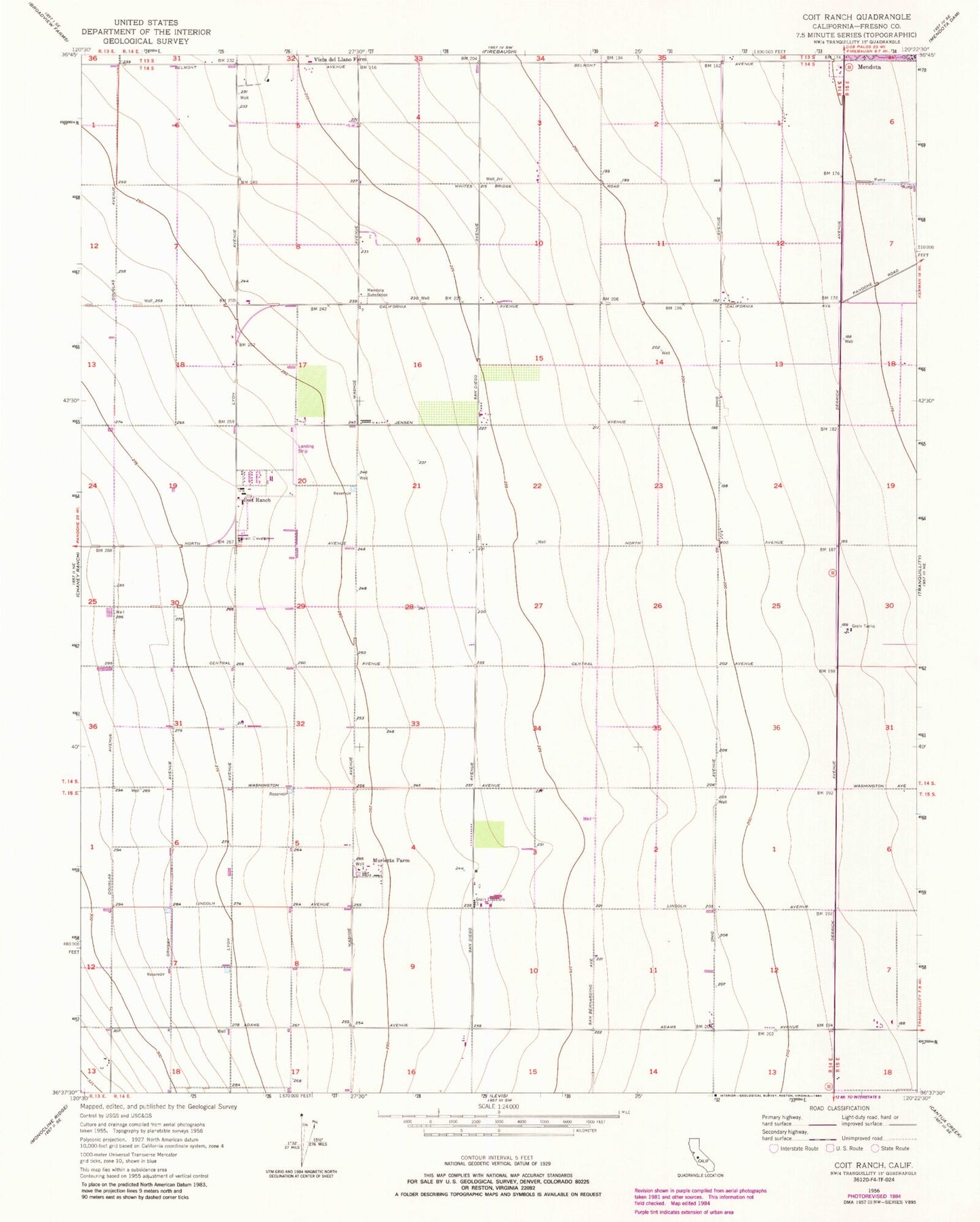 Classic USGS Coit Ranch California 7.5'x7.5' Topo Map Image