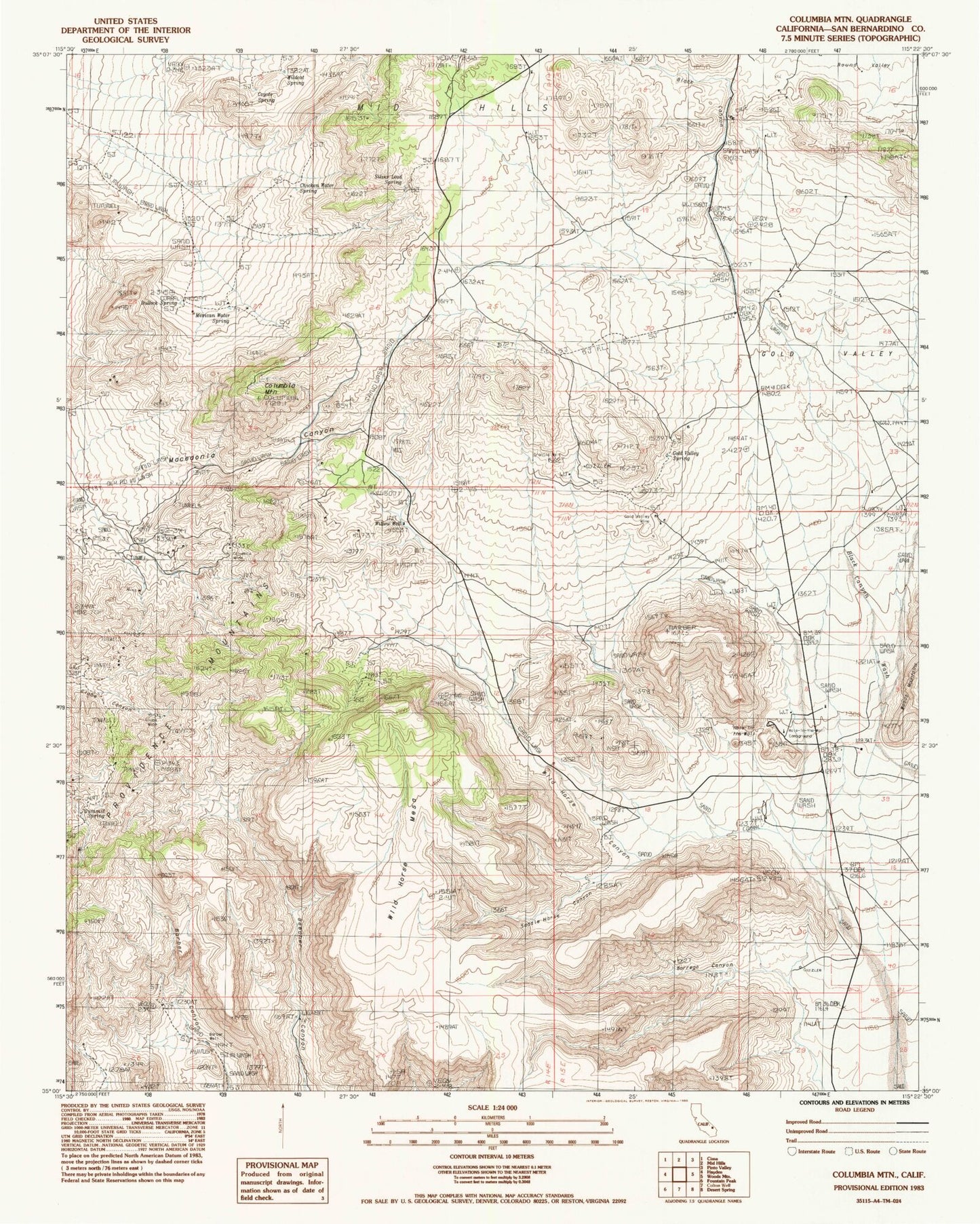 Classic USGS Columbia Mountain California 7.5'x7.5' Topo Map Image