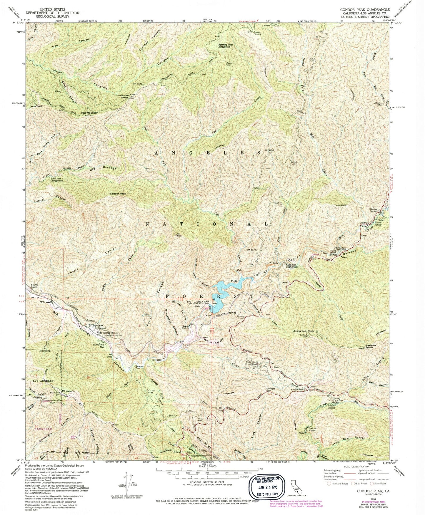 Classic USGS Condor Peak California 7.5'x7.5' Topo Map Image