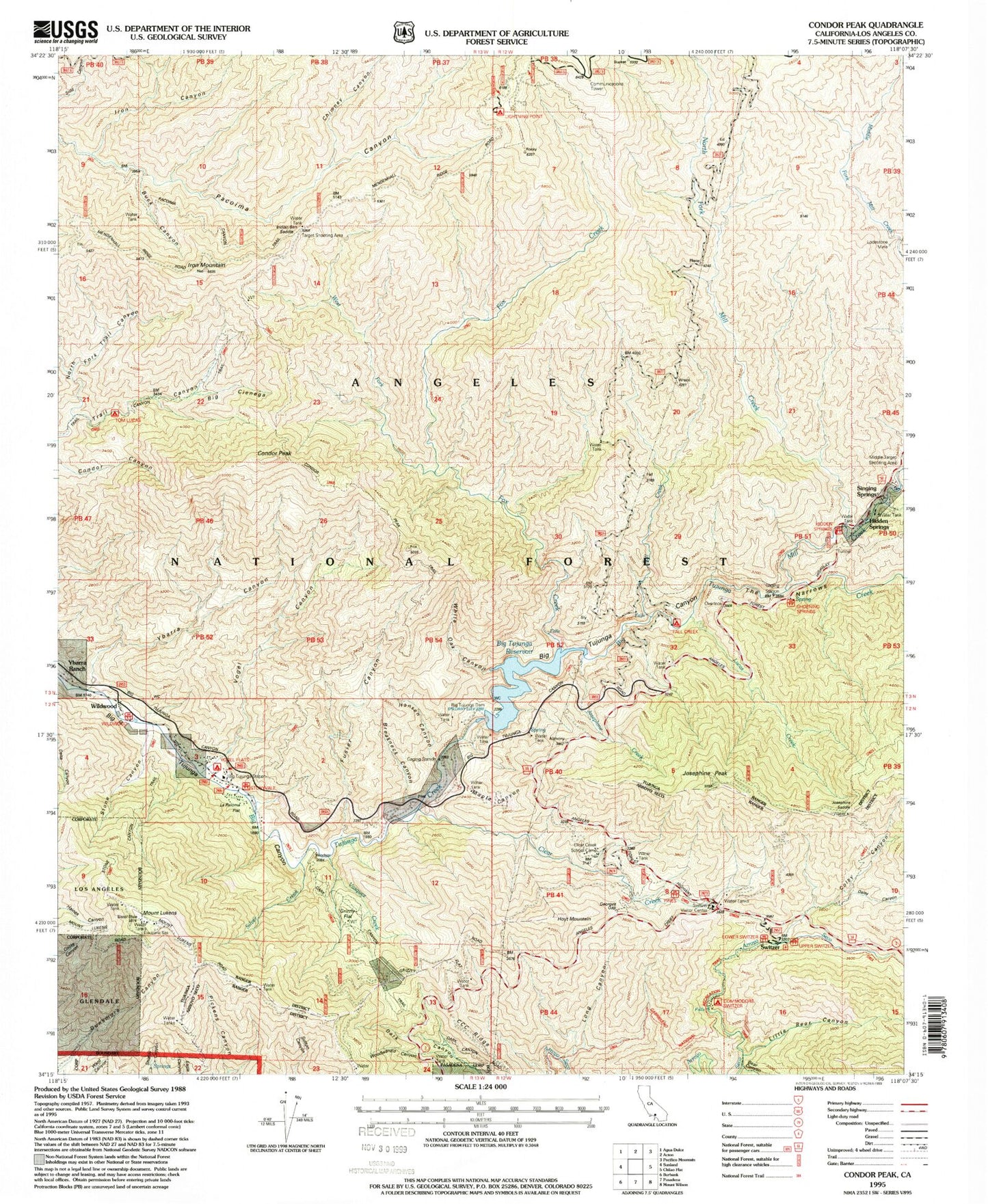 Classic USGS Condor Peak California 7.5'x7.5' Topo Map Image