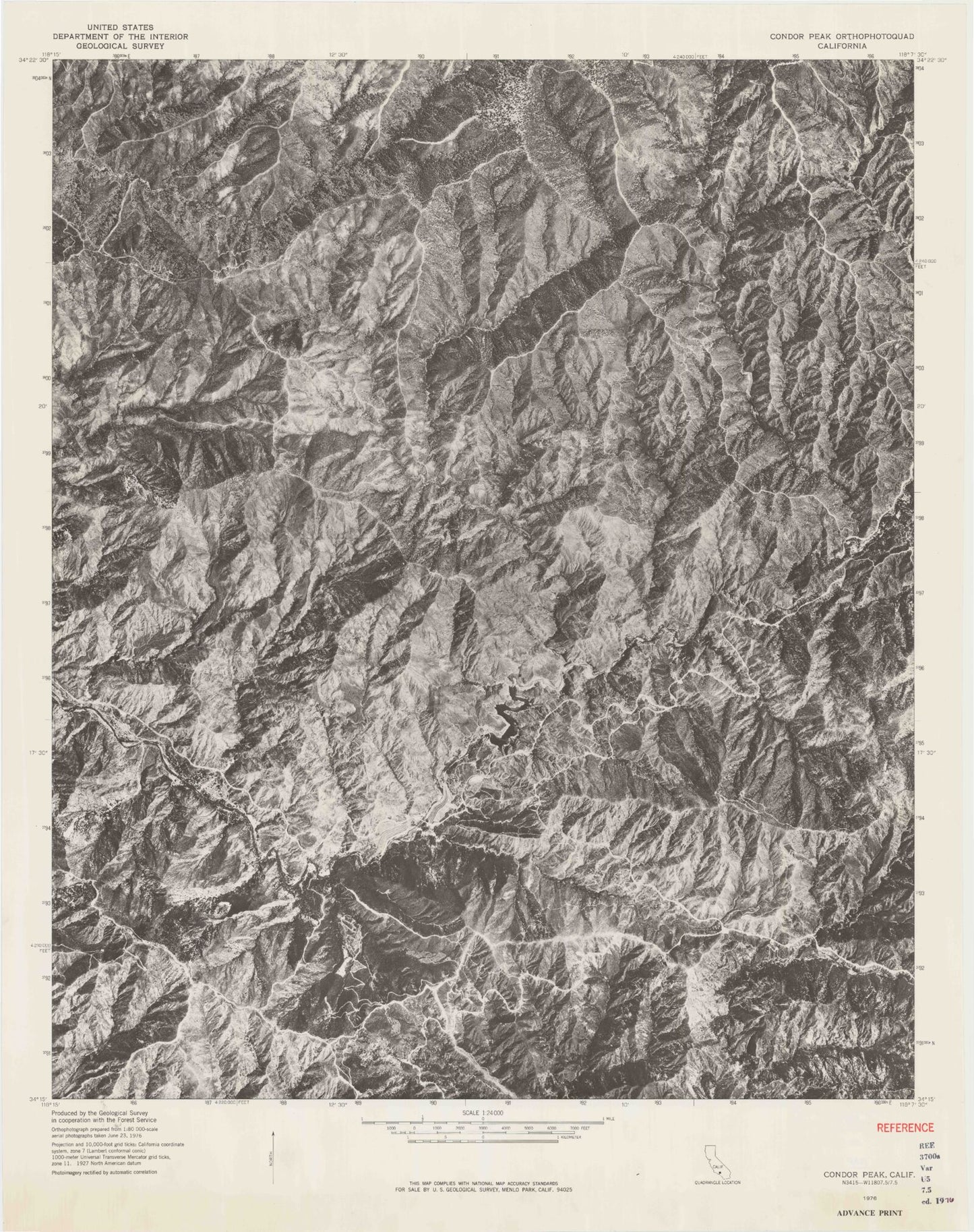 Classic USGS Condor Peak California 7.5'x7.5' Topo Map Image