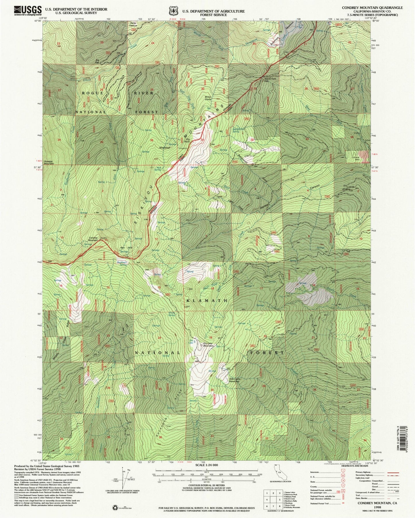 Classic USGS Condrey Mountain California 7.5'x7.5' Topo Map Image