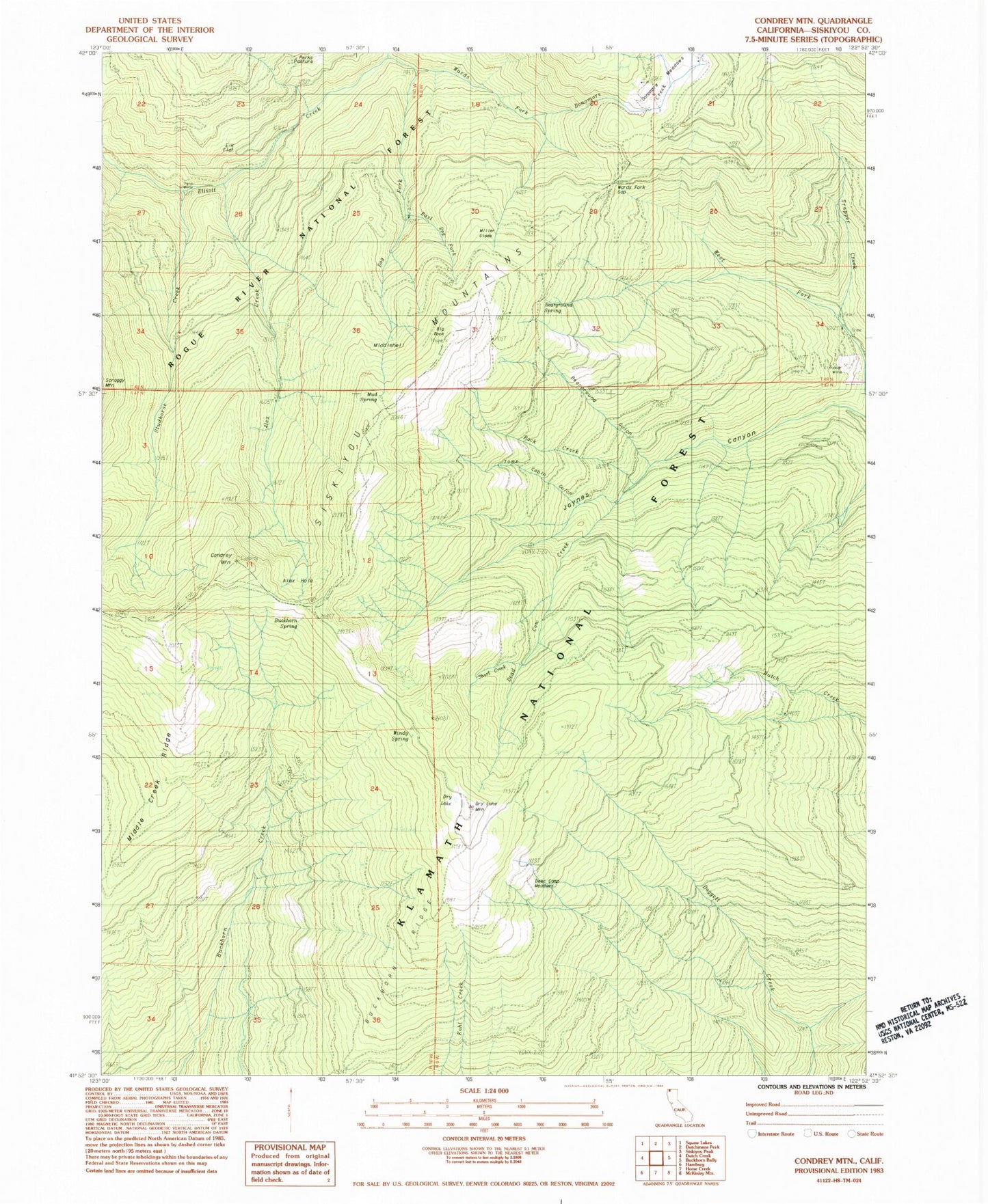 Classic USGS Condrey Mountain California 7.5'x7.5' Topo Map Image