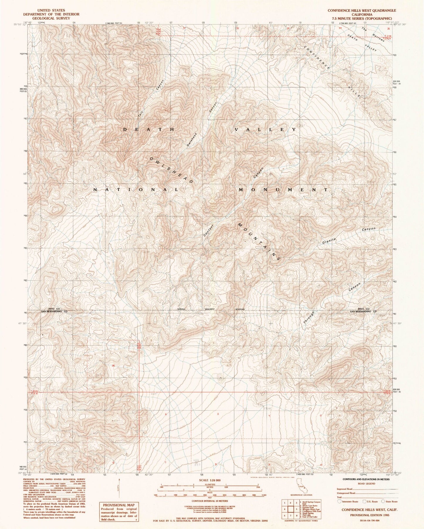 Classic USGS Confidence Hills West California 7.5'x7.5' Topo Map Image