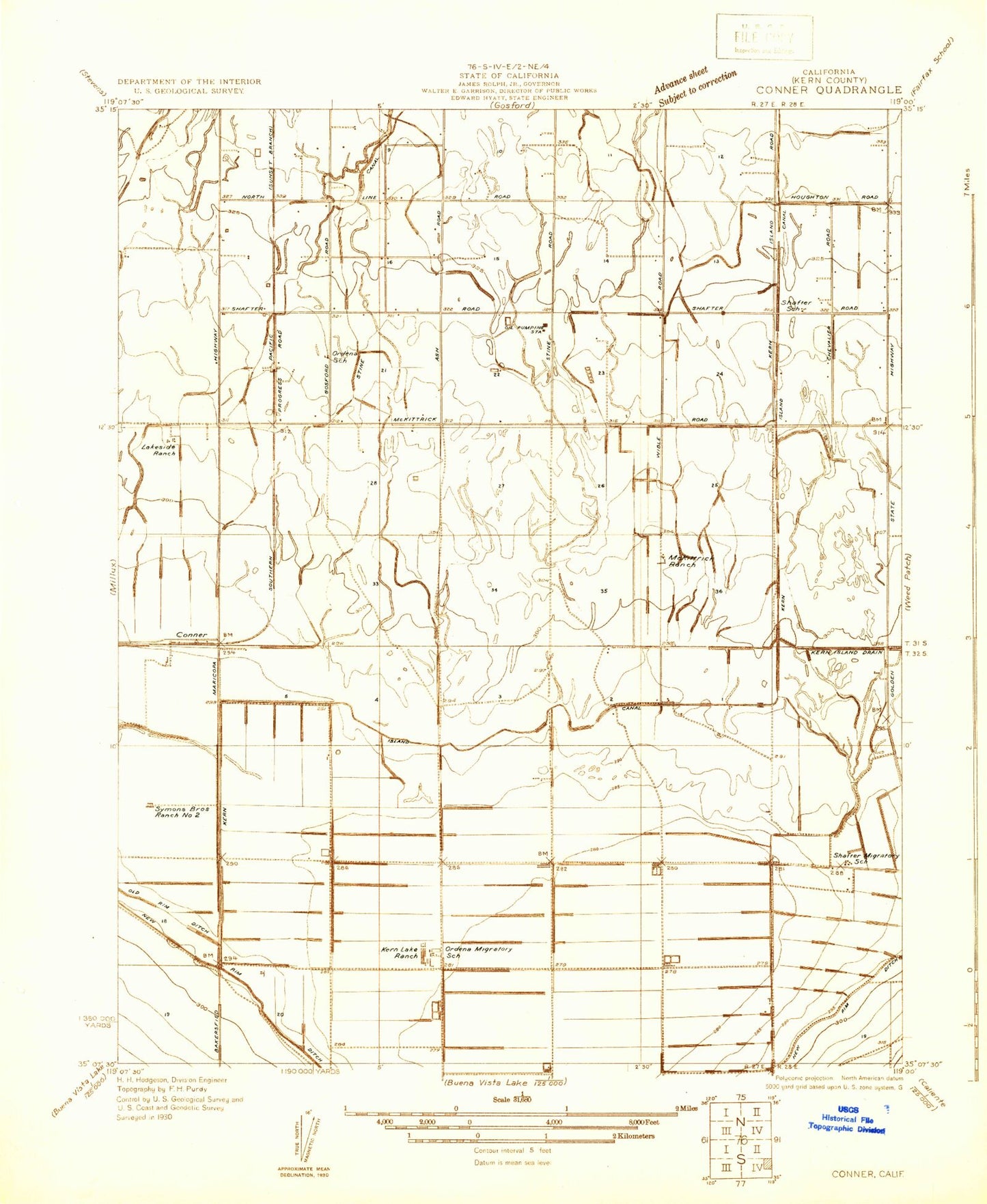 Classic USGS Conner California 7.5'x7.5' Topo Map Image