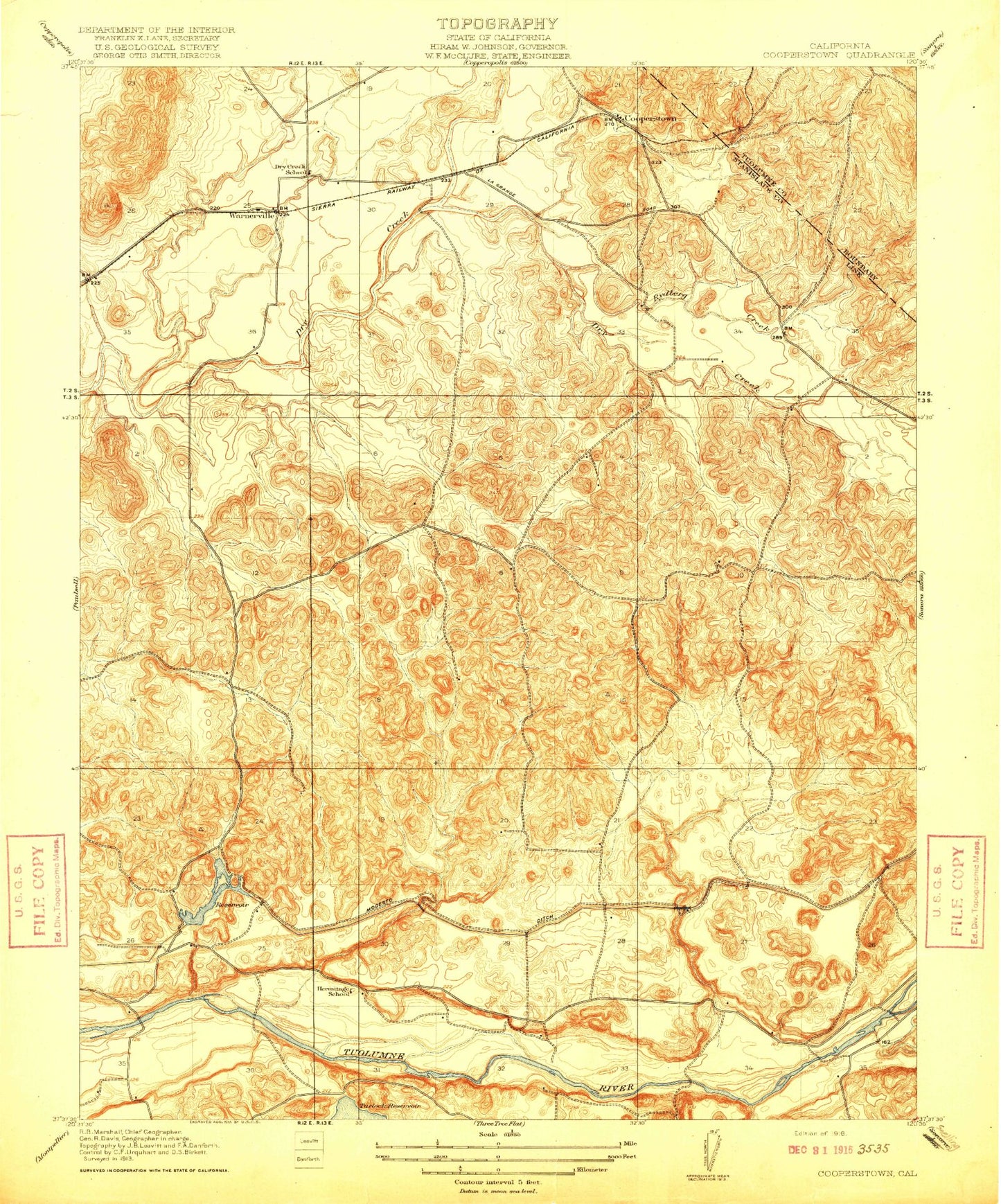 Classic USGS Cooperstown California 7.5'x7.5' Topo Map Image