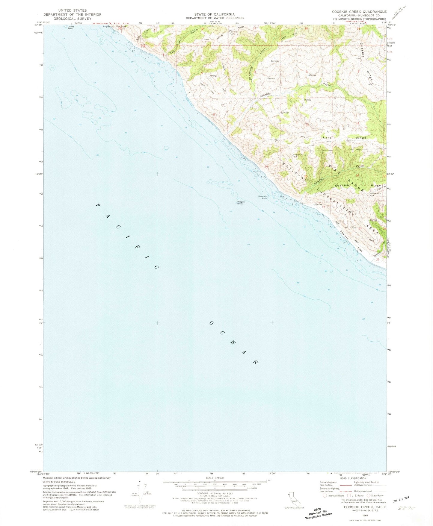 Classic USGS Cooskie Creek California 7.5'x7.5' Topo Map Image