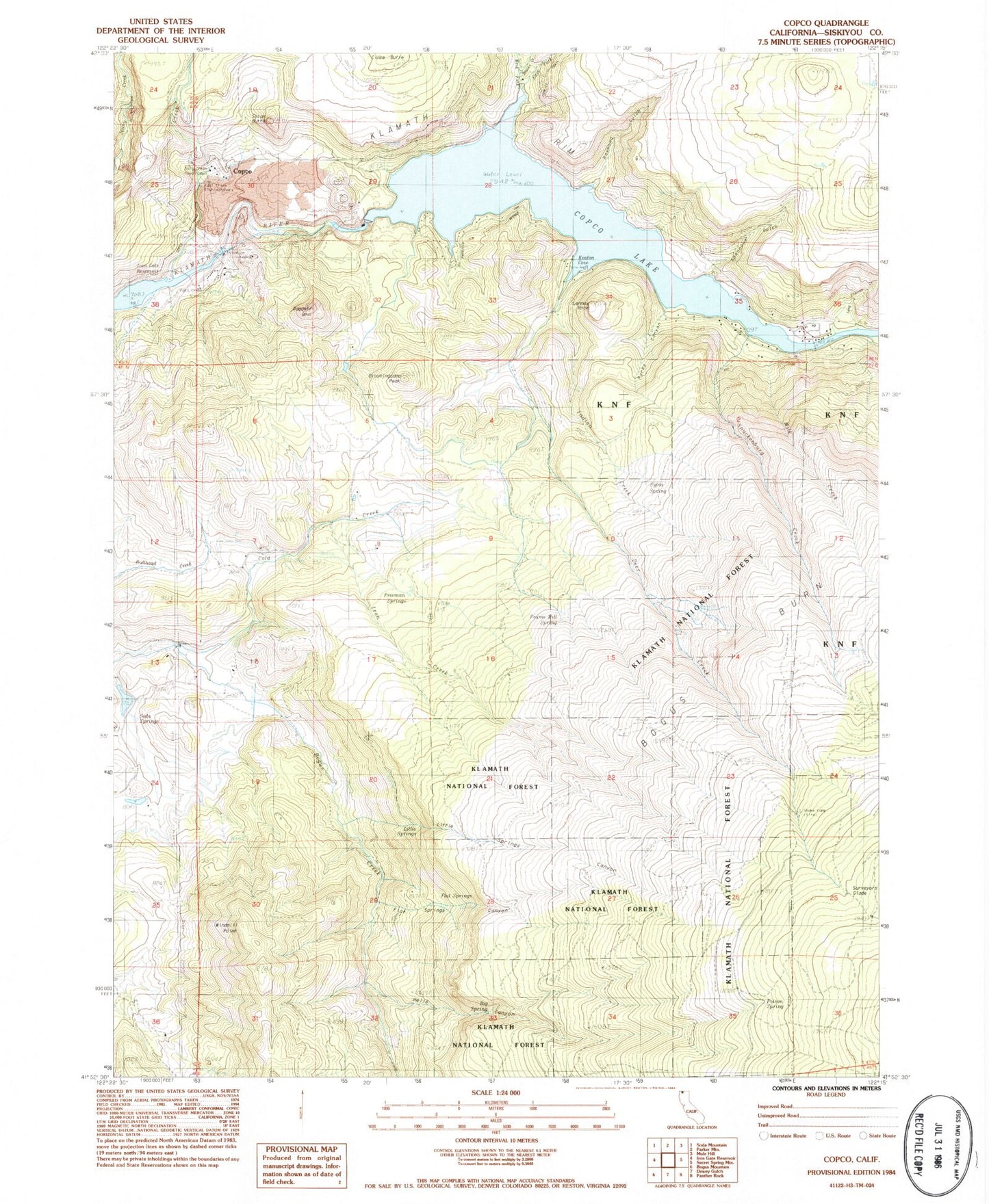 Classic USGS Copco California 7.5'x7.5' Topo Map Image
