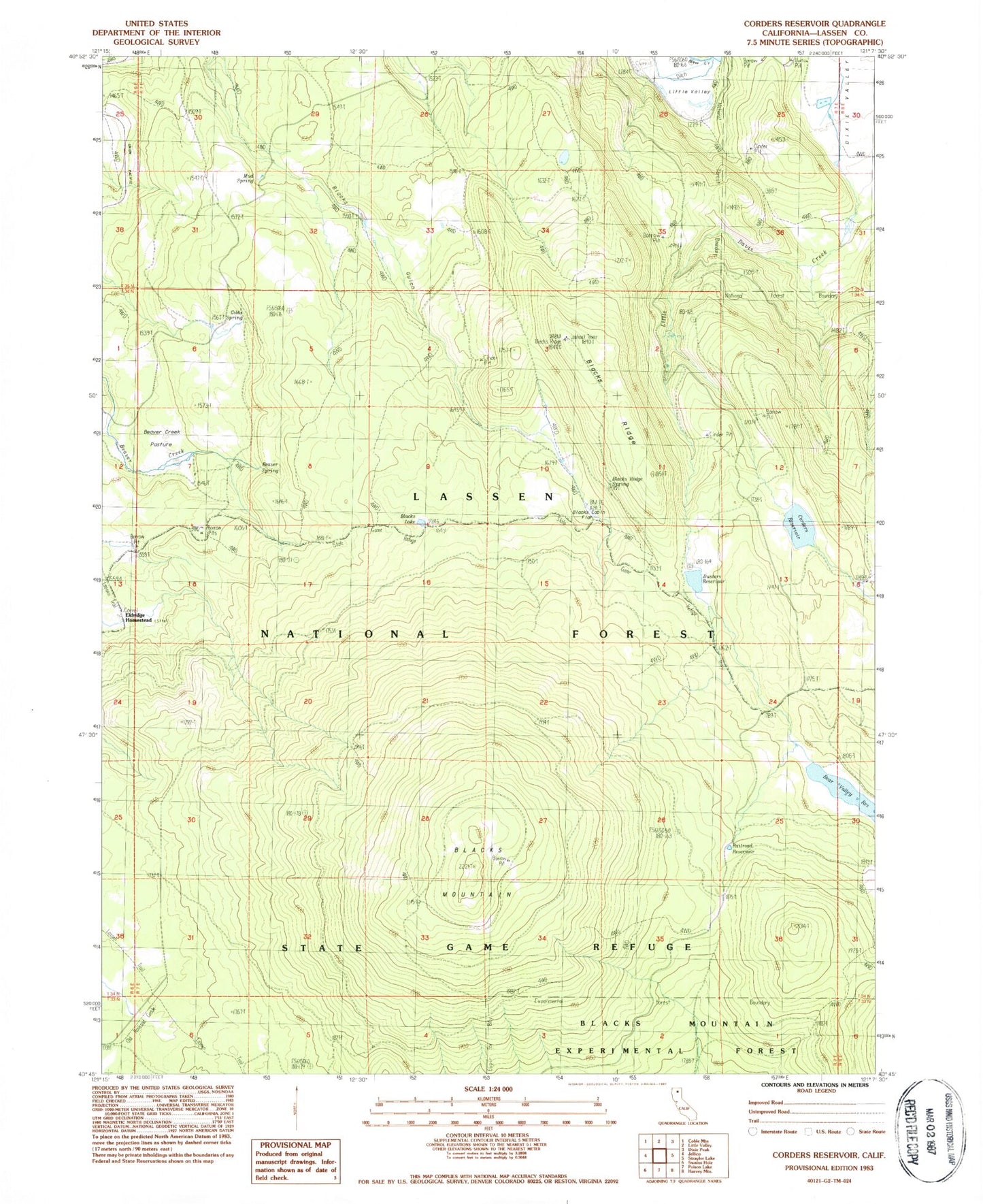 Classic USGS Corders Reservoir California 7.5'x7.5' Topo Map Image