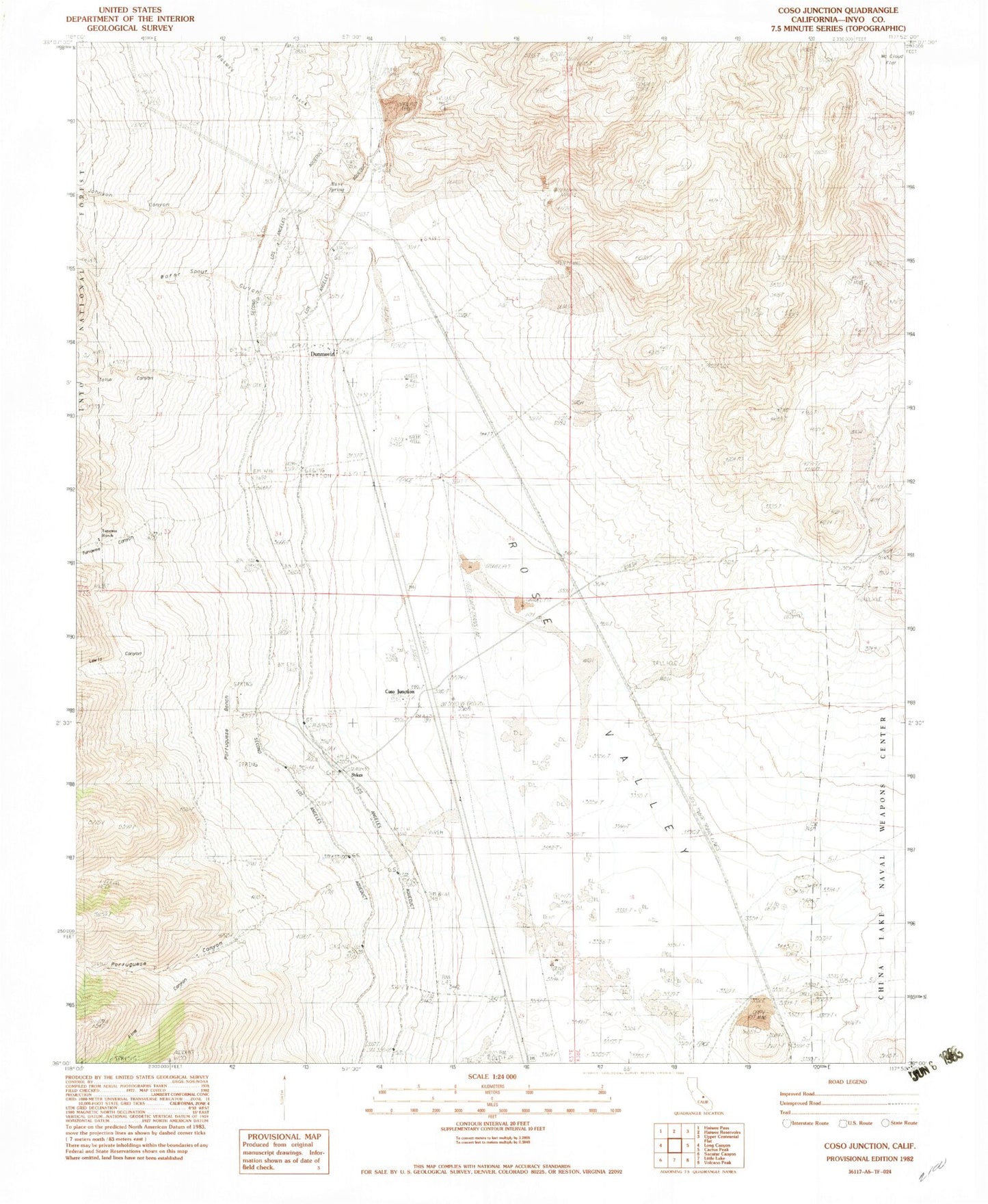Classic USGS Coso Junction California 7.5'x7.5' Topo Map Image