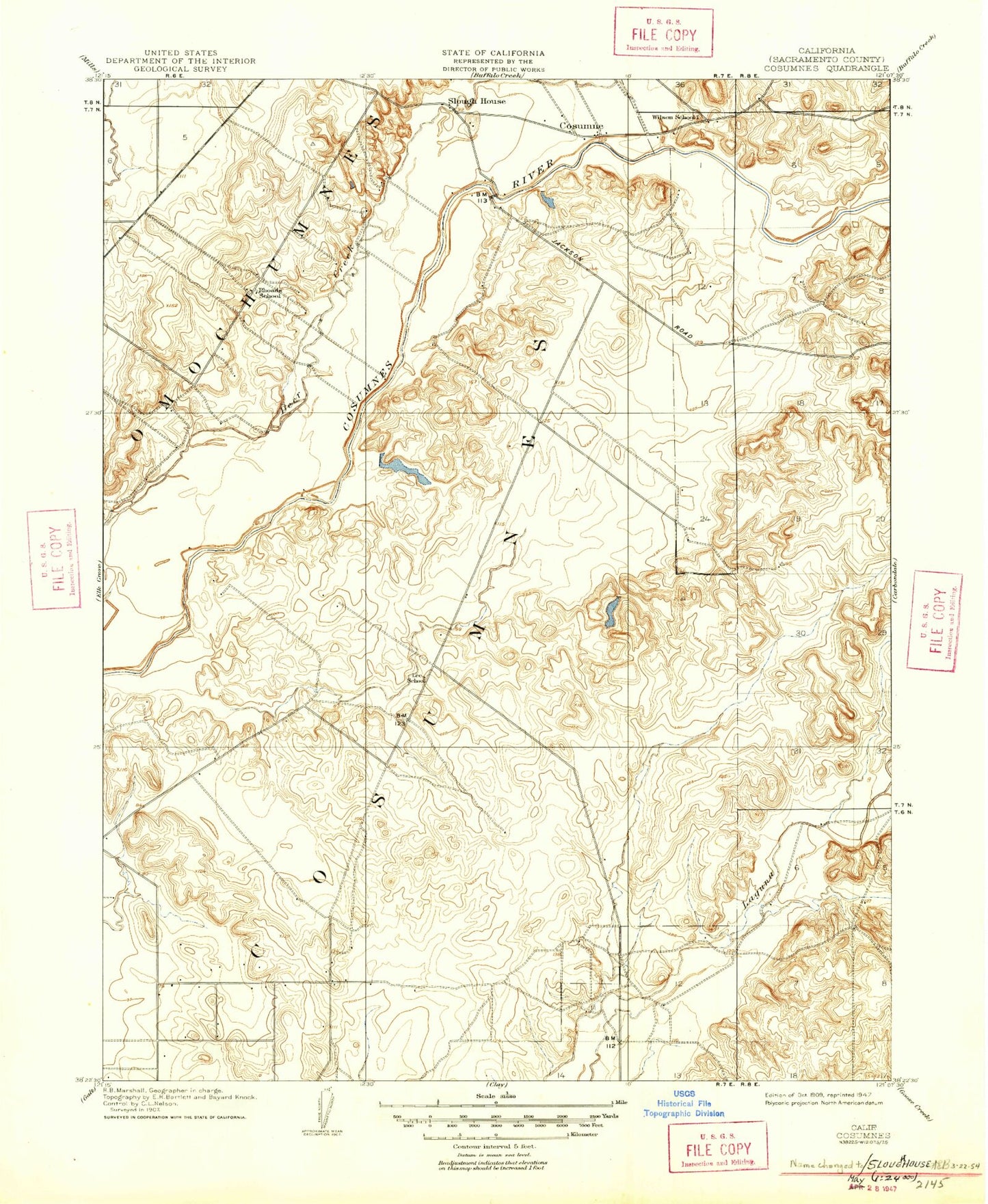 Classic USGS Sloughhouse California 7.5'x7.5' Topo Map Image