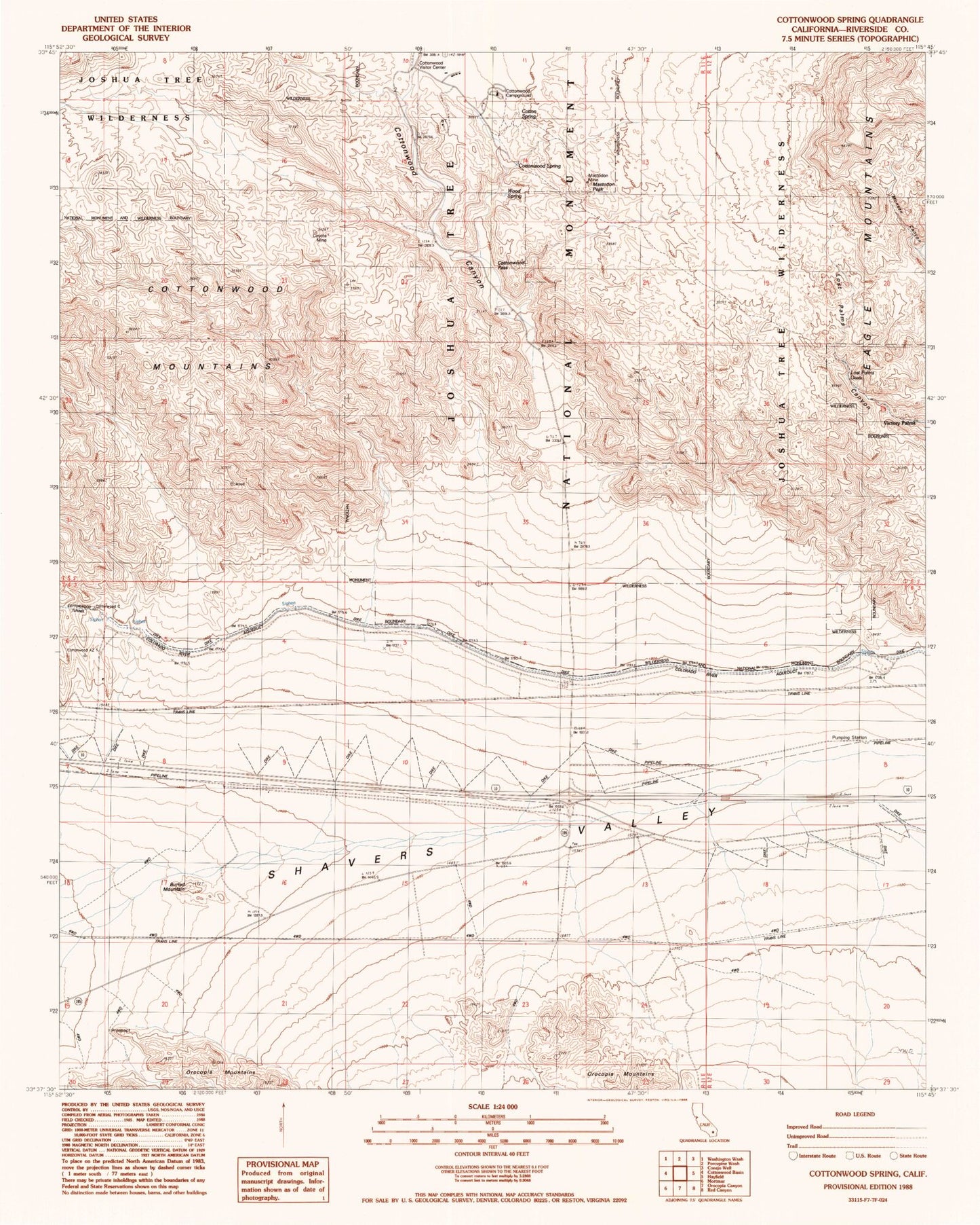 Classic USGS Cottonwood Spring California 7.5'x7.5' Topo Map Image