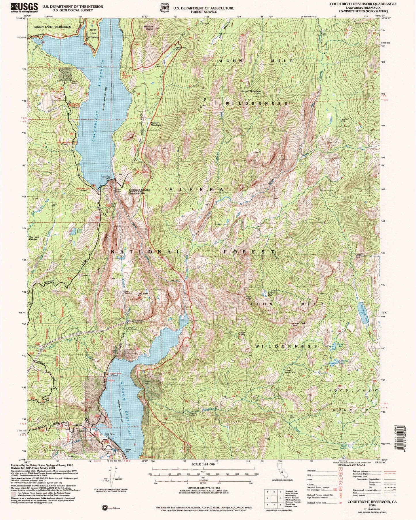 USGS Classic Courtright Reservoir California 7.5'x7.5' Topo Map Image