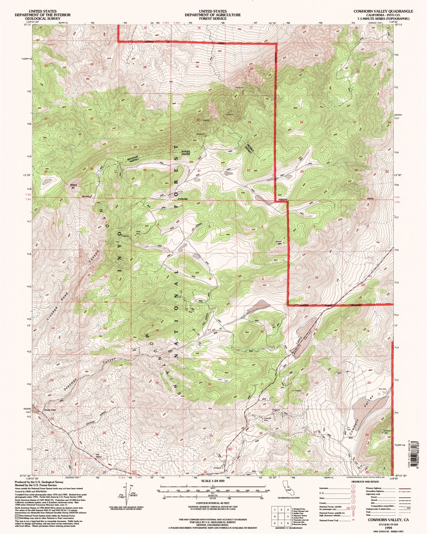 Classic USGS Cowhorn Valley California 7.5'x7.5' Topo Map Image