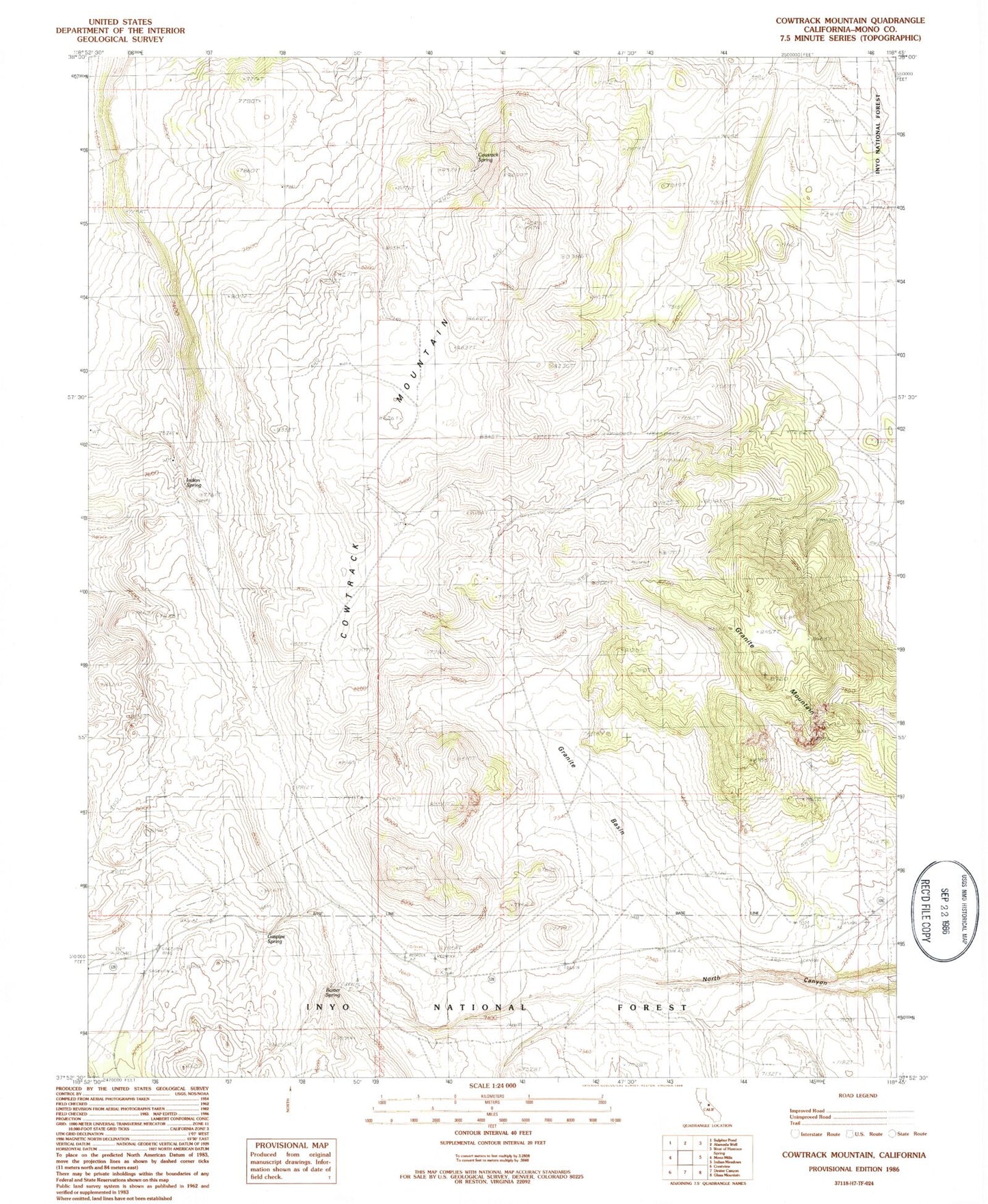 Classic USGS Cowtrack Mountain California 7.5'x7.5' Topo Map Image