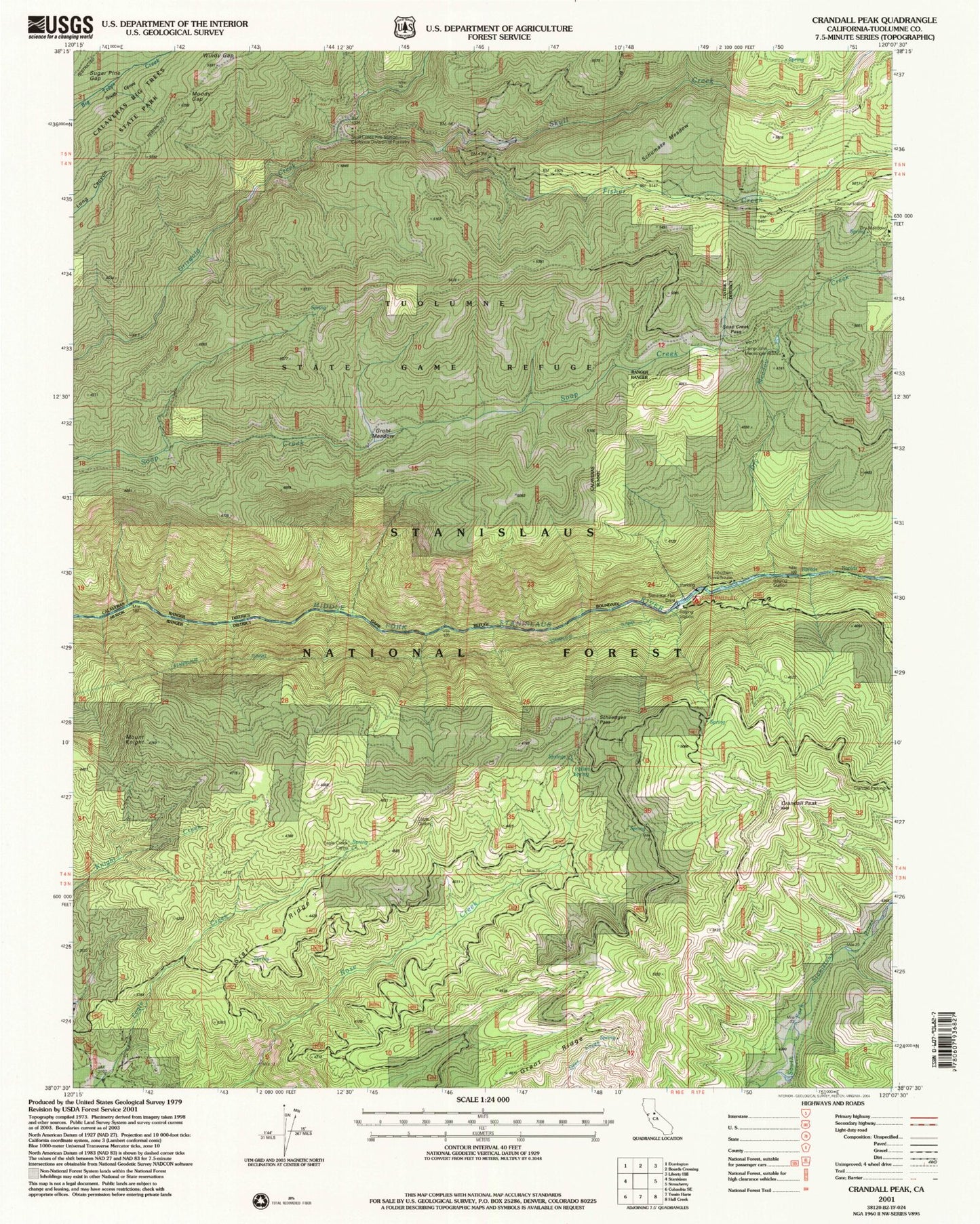 Classic USGS Crandall Peak California 7.5'x7.5' Topo Map Image