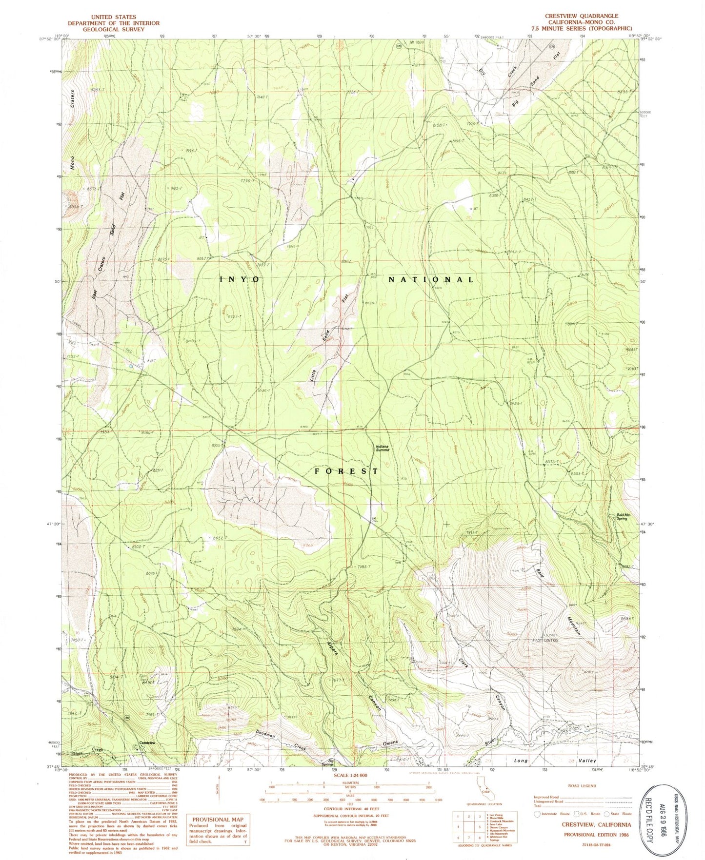Classic USGS Crestview California 7.5'x7.5' Topo Map Image