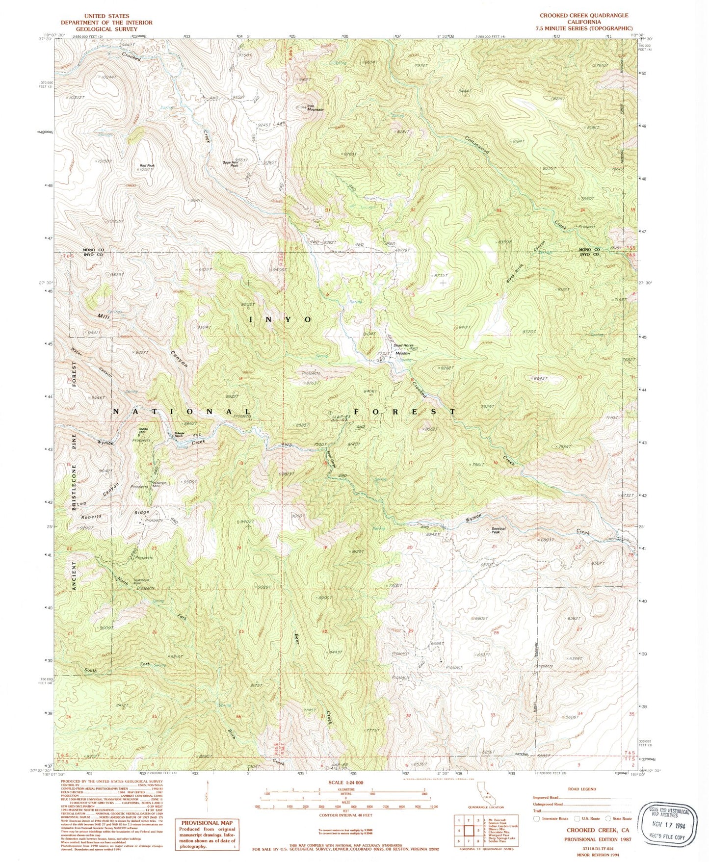 Classic USGS Crooked Creek California 7.5'x7.5' Topo Map Image