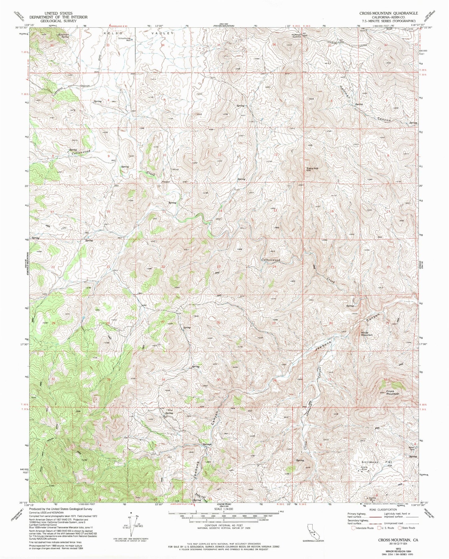 Classic USGS Cross Mountain California 7.5'x7.5' Topo Map Image