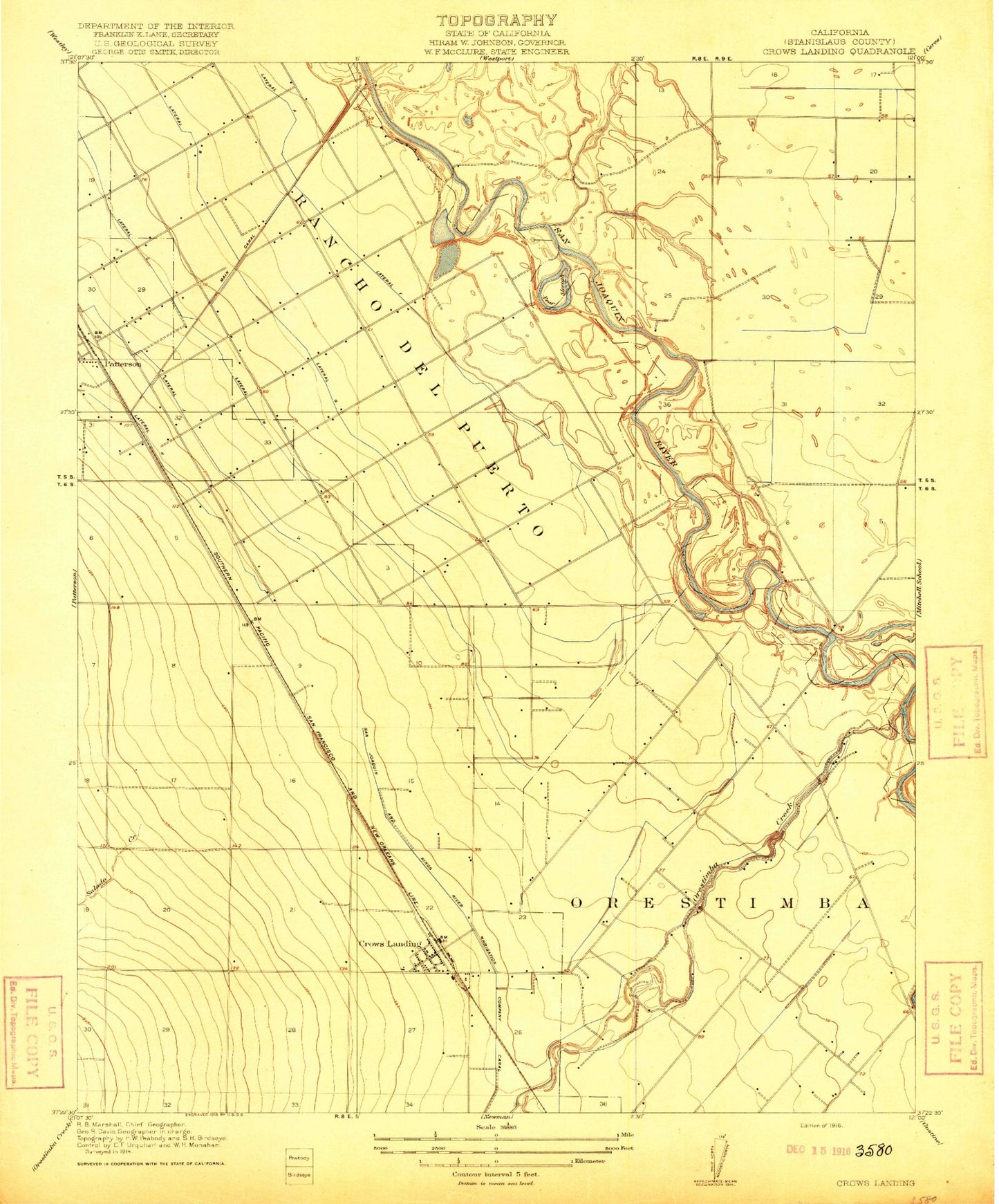 Classic USGS Crows Landing California 7.5'x7.5' Topo Map Image