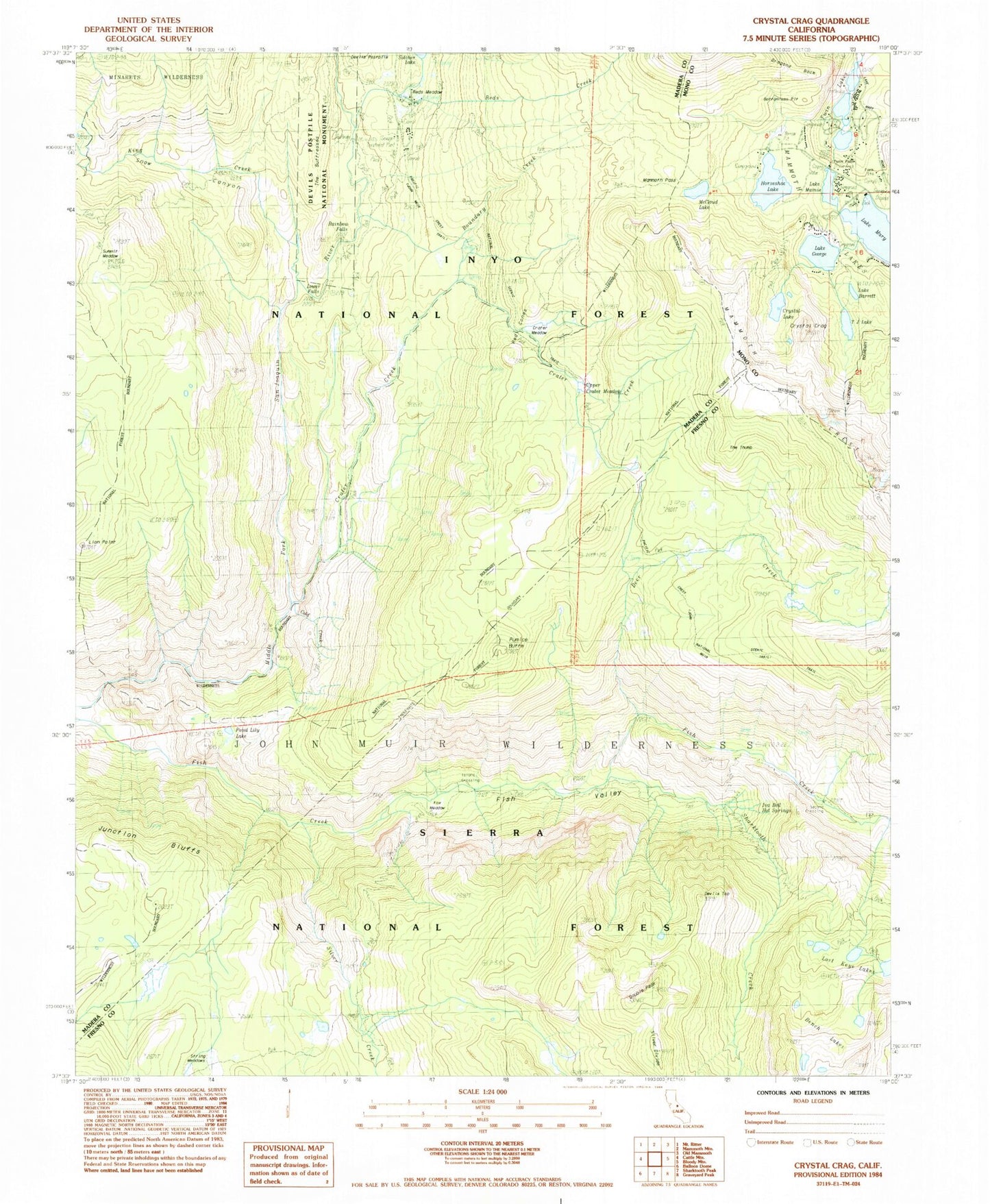 USGS Classic Crystal Crag California 7.5'x7.5' Topo Map Image
