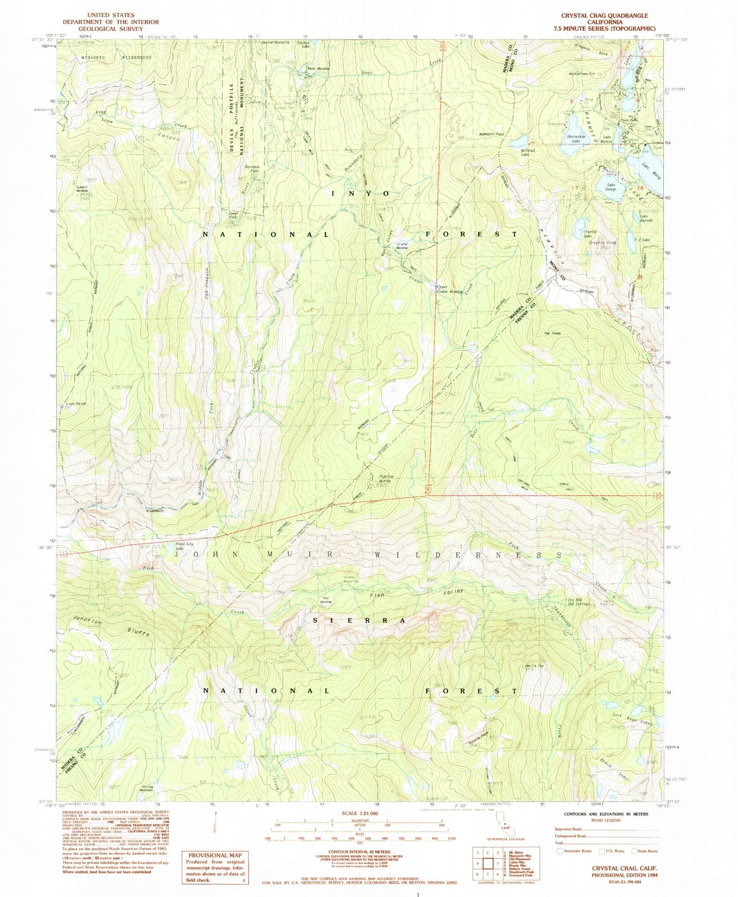 USGS Classic Crystal Crag California 7.5'x7.5' Topo Map Image