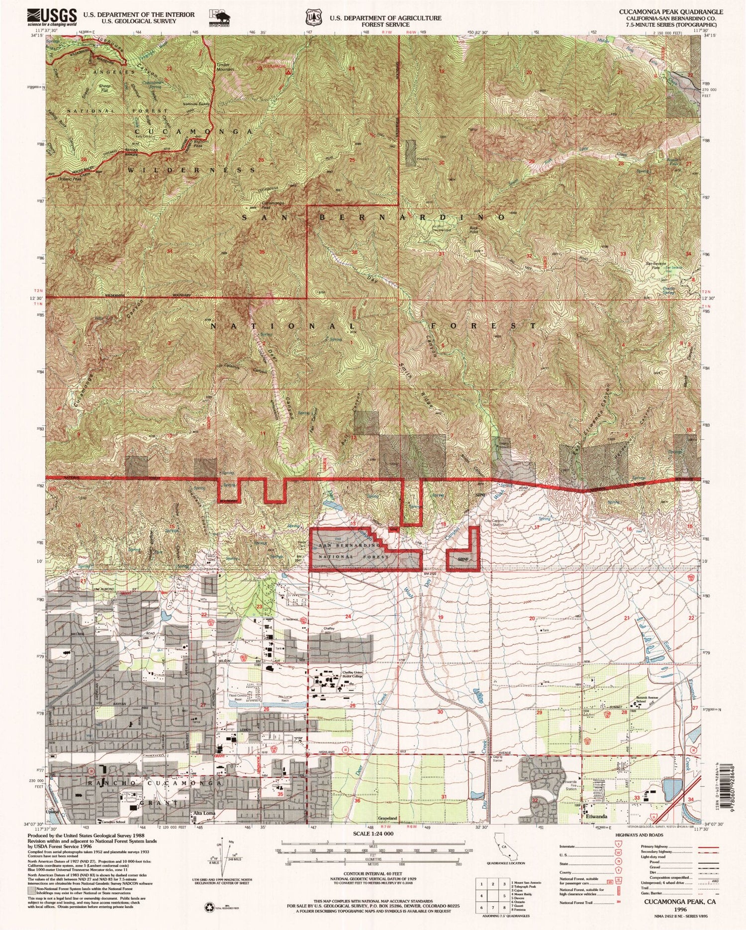 USGS Classic Cucamonga Peak California 7.5'x7.5' Topo Map Image