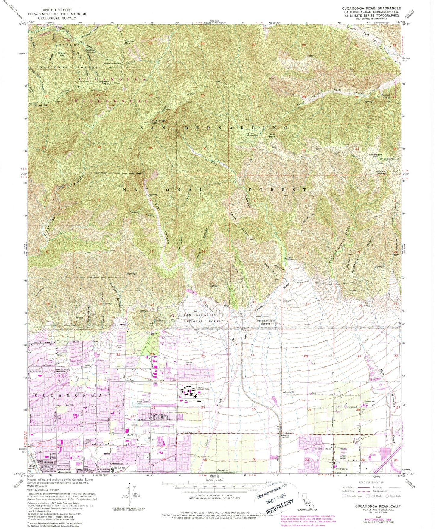 USGS Classic Cucamonga Peak California 7.5'x7.5' Topo Map Image