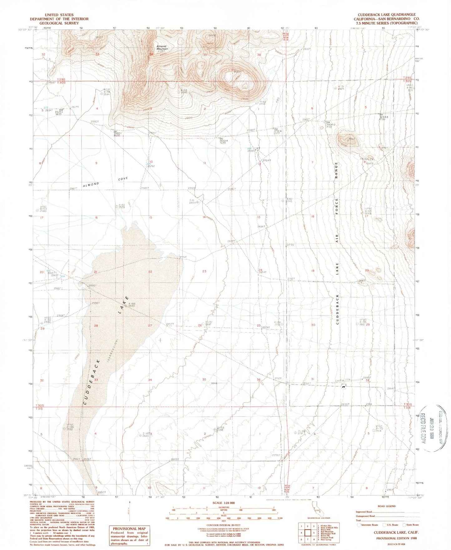 Classic USGS Cuddeback Lake California 7.5'x7.5' Topo Map Image
