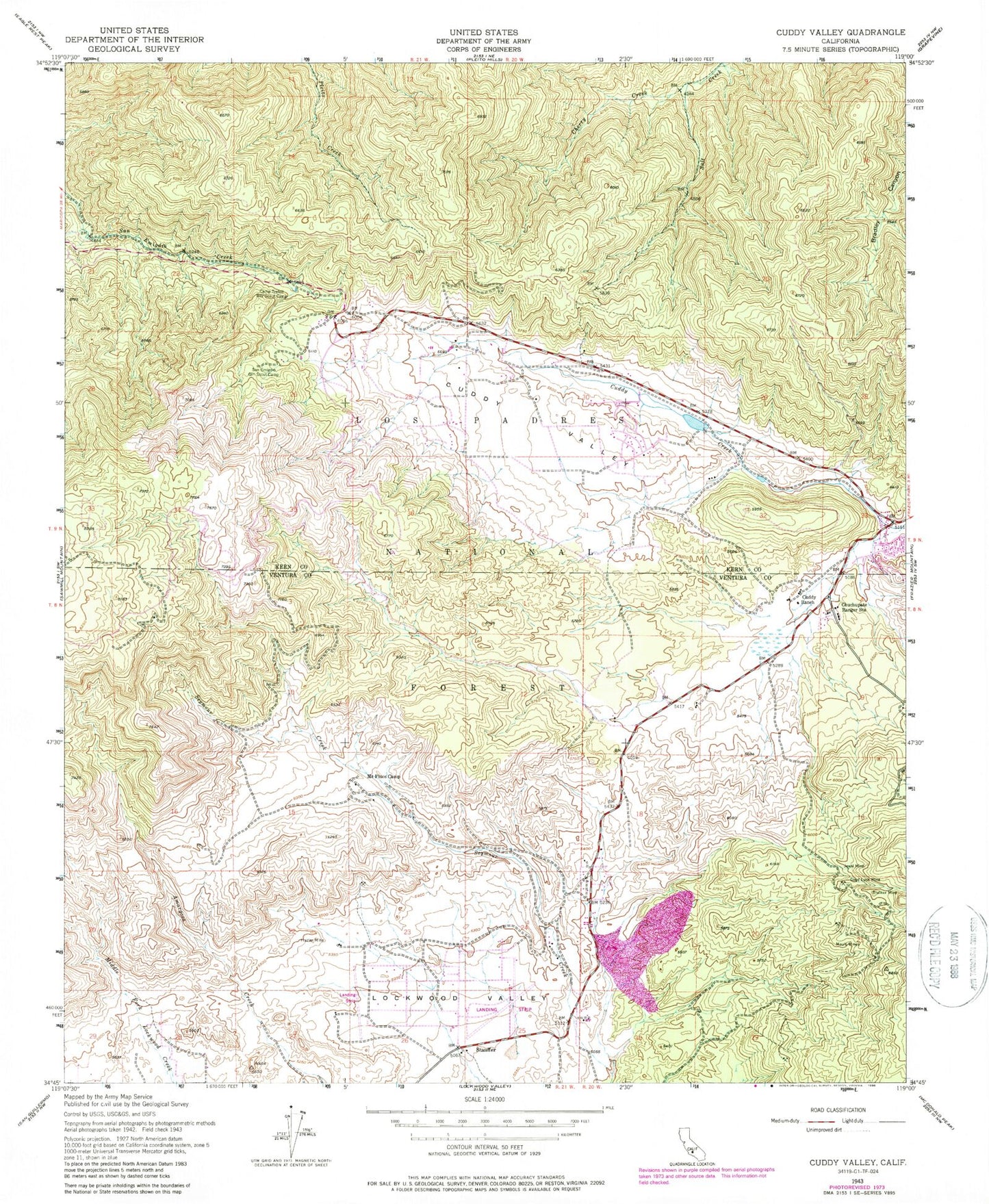 Classic USGS Cuddy Valley California 7.5'x7.5' Topo Map Image