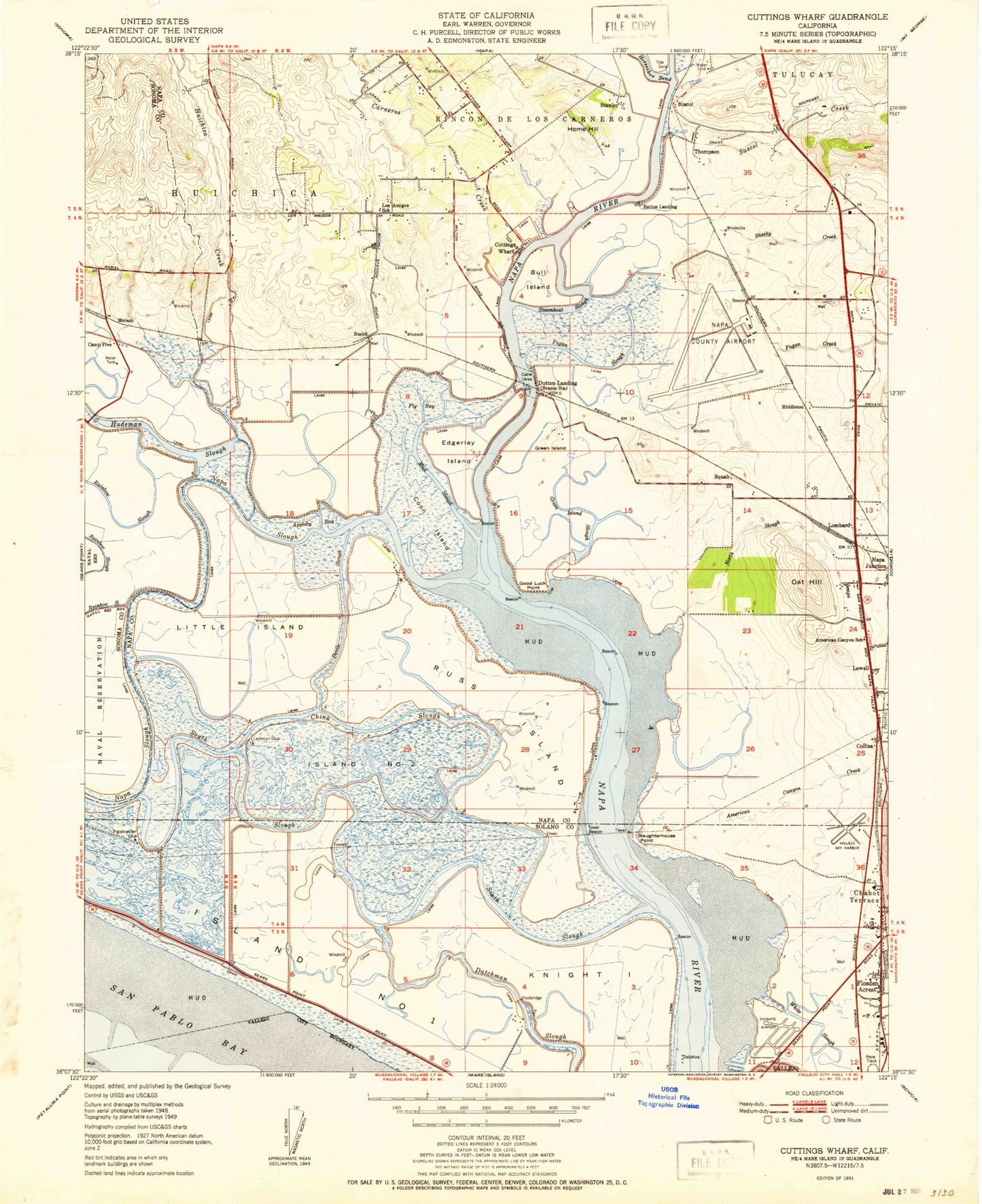 Classic USGS Cuttings Wharf California 7.5'x7.5' Topo Map Image