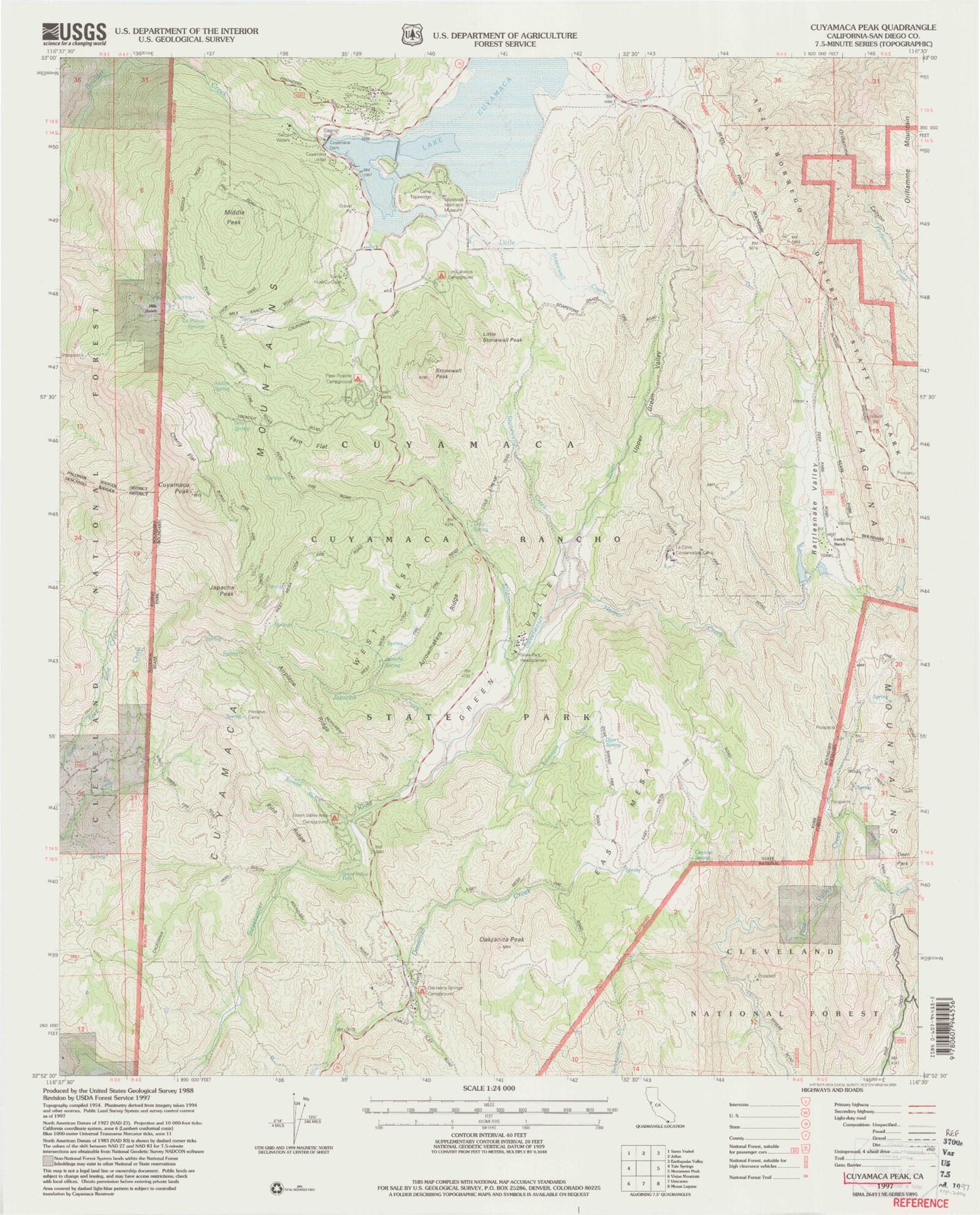 USGS Classic Cuyamaca Peak California 7.5'x7.5' Topo Map Image