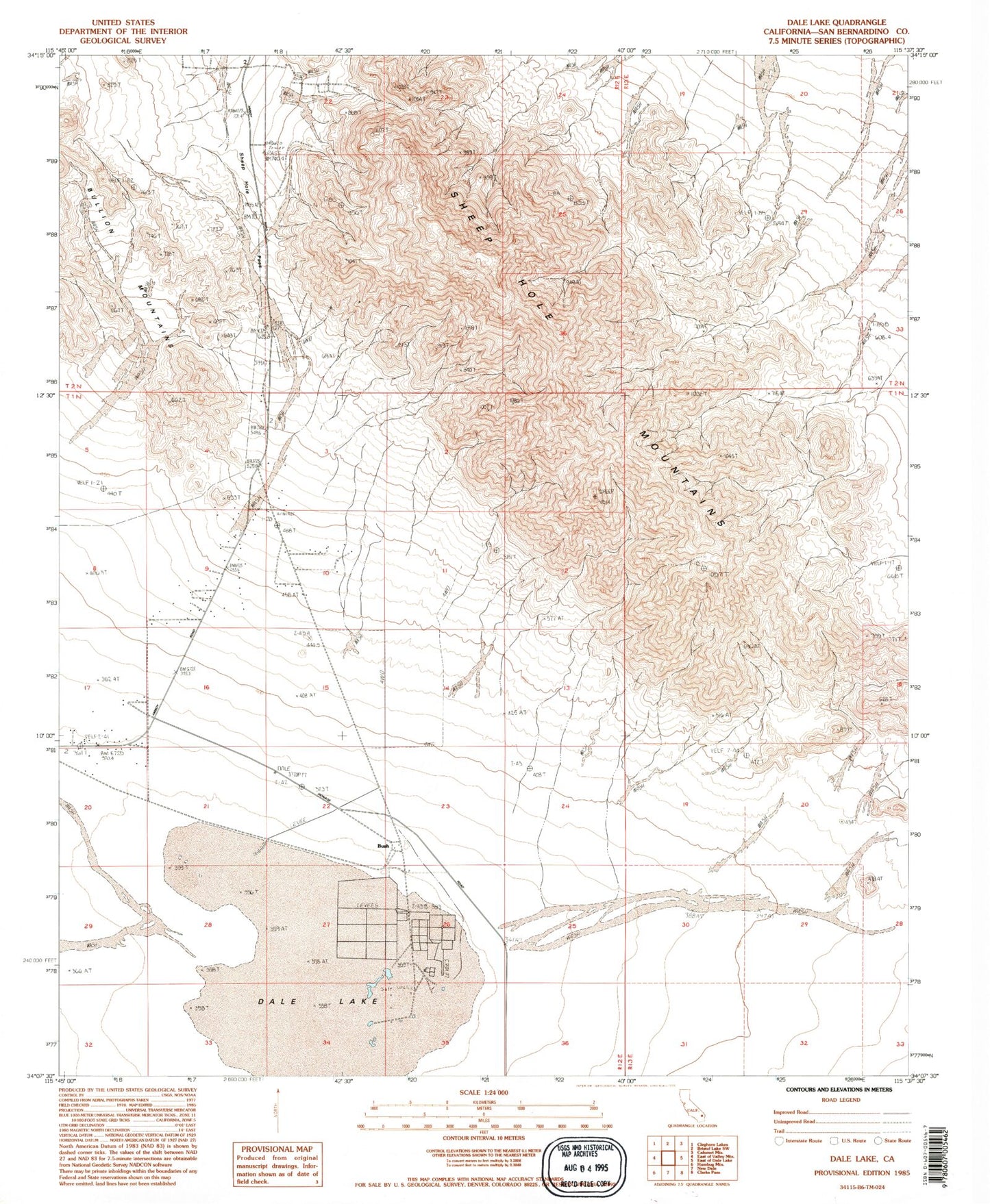 Classic USGS Dale Lake California 7.5'x7.5' Topo Map Image