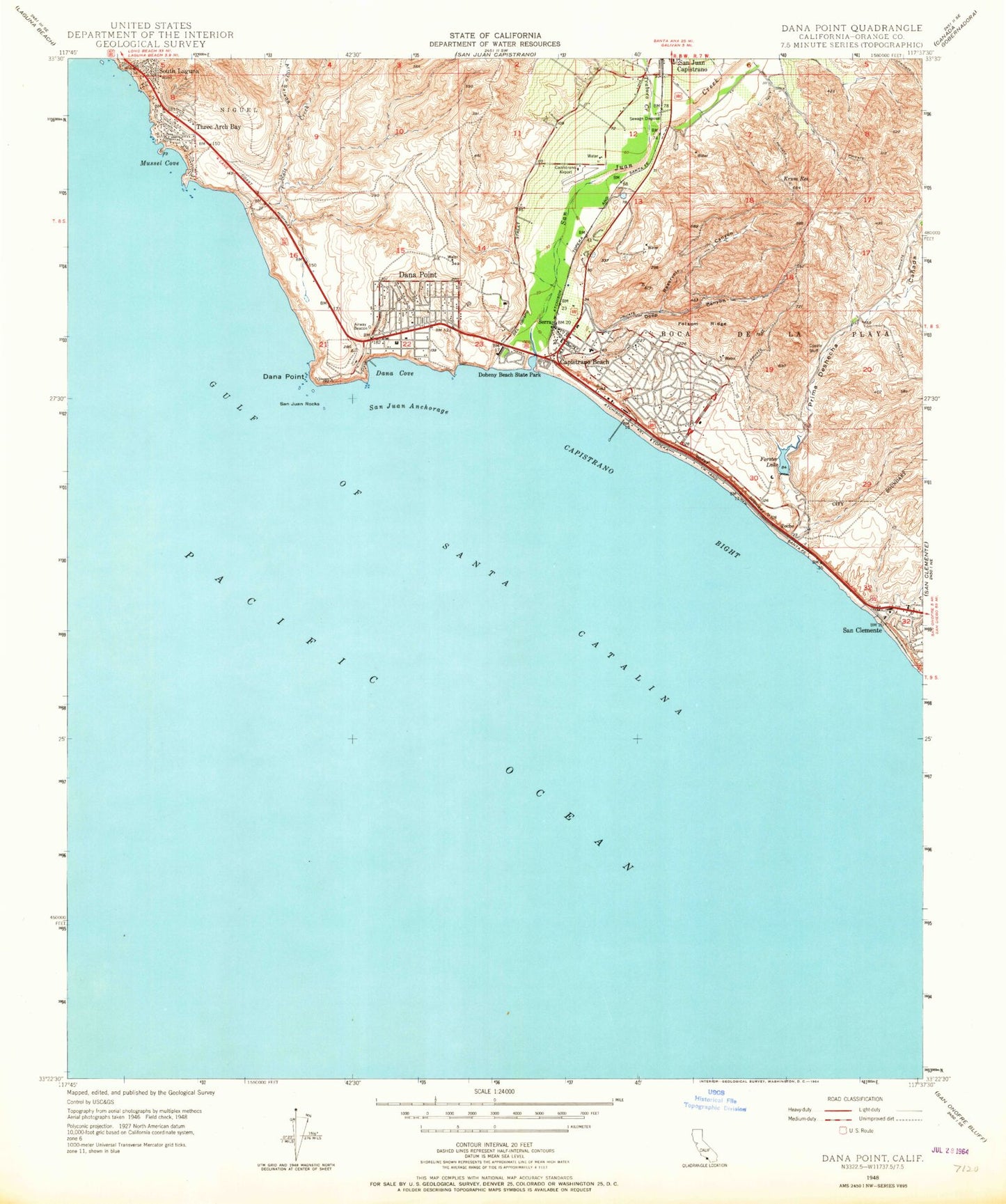 Classic USGS Dana Point California 7.5'x7.5' Topo Map Image