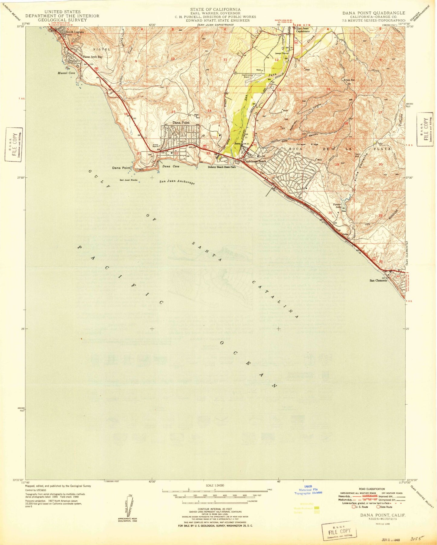 Classic USGS Dana Point California 7.5'x7.5' Topo Map Image