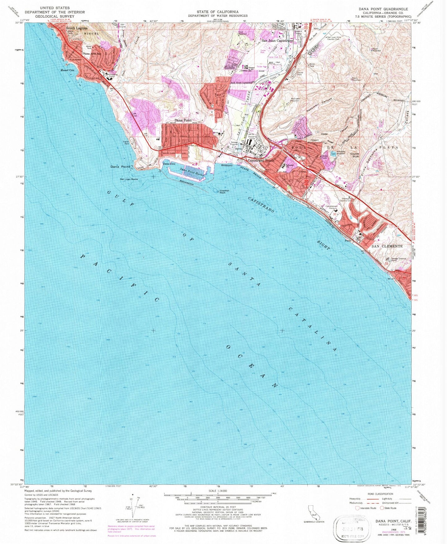 Classic USGS Dana Point California 7.5'x7.5' Topo Map Image