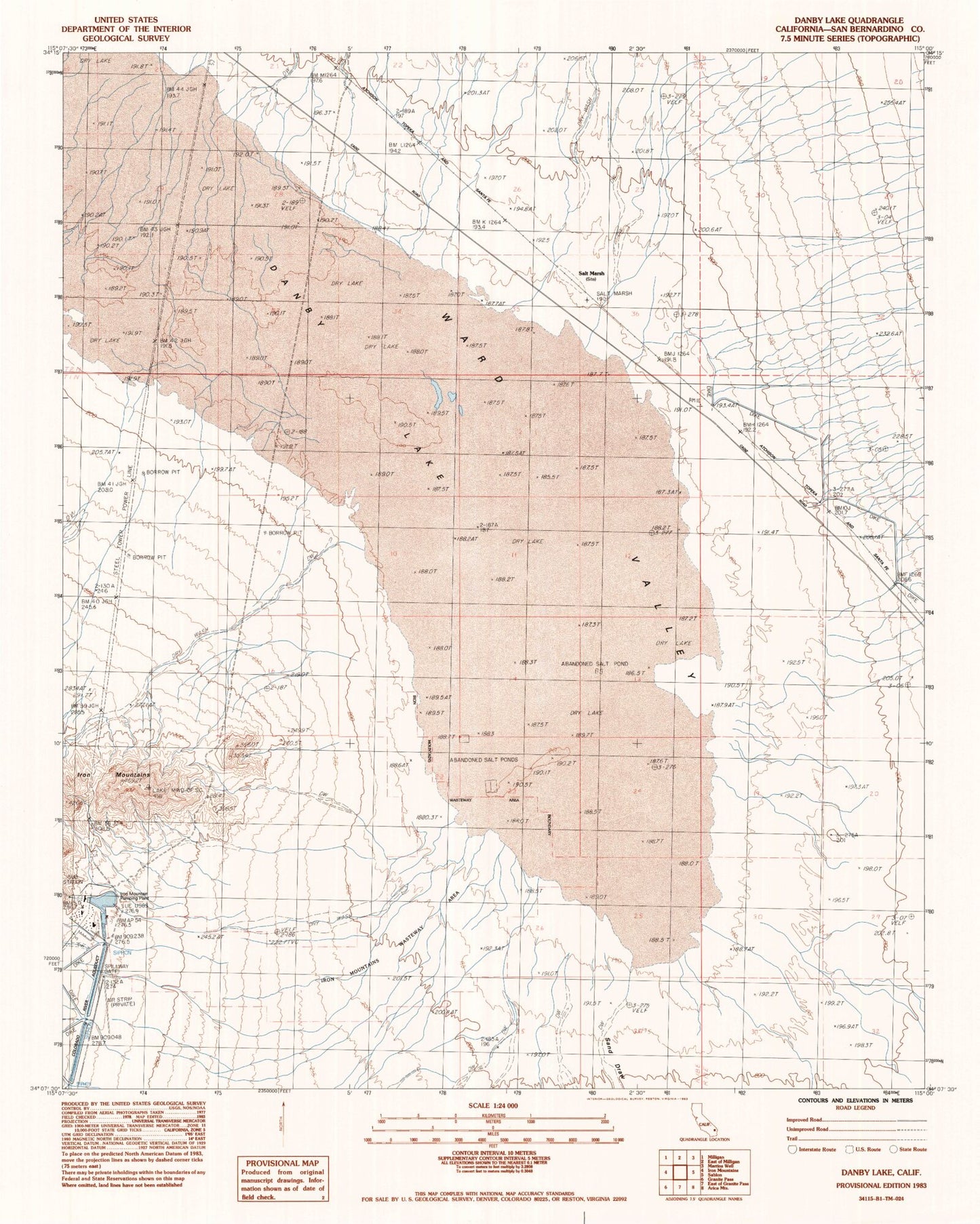 Classic USGS Danby Lake California 7.5'x7.5' Topo Map Image