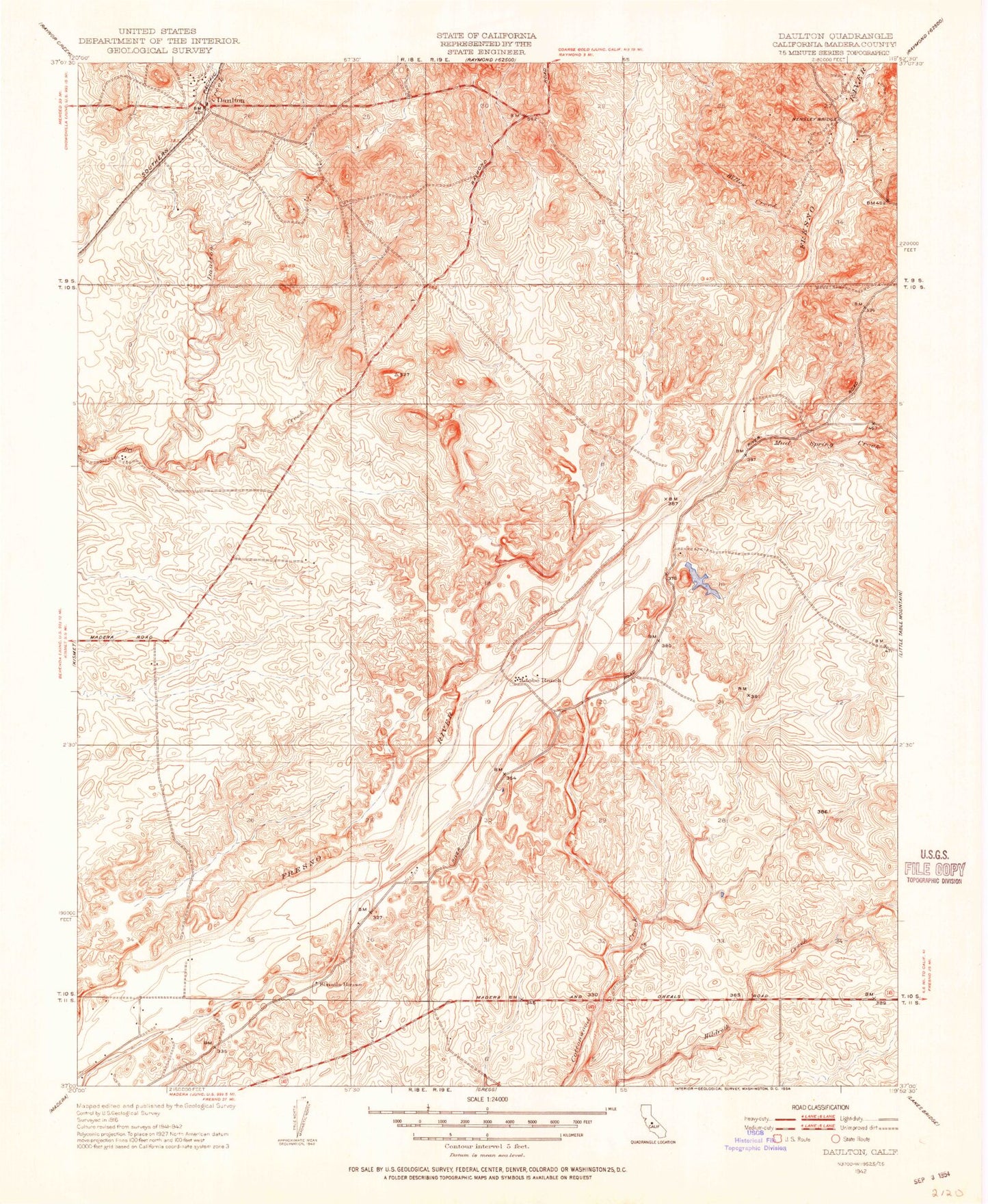 Classic USGS Daulton California 7.5'x7.5' Topo Map Image