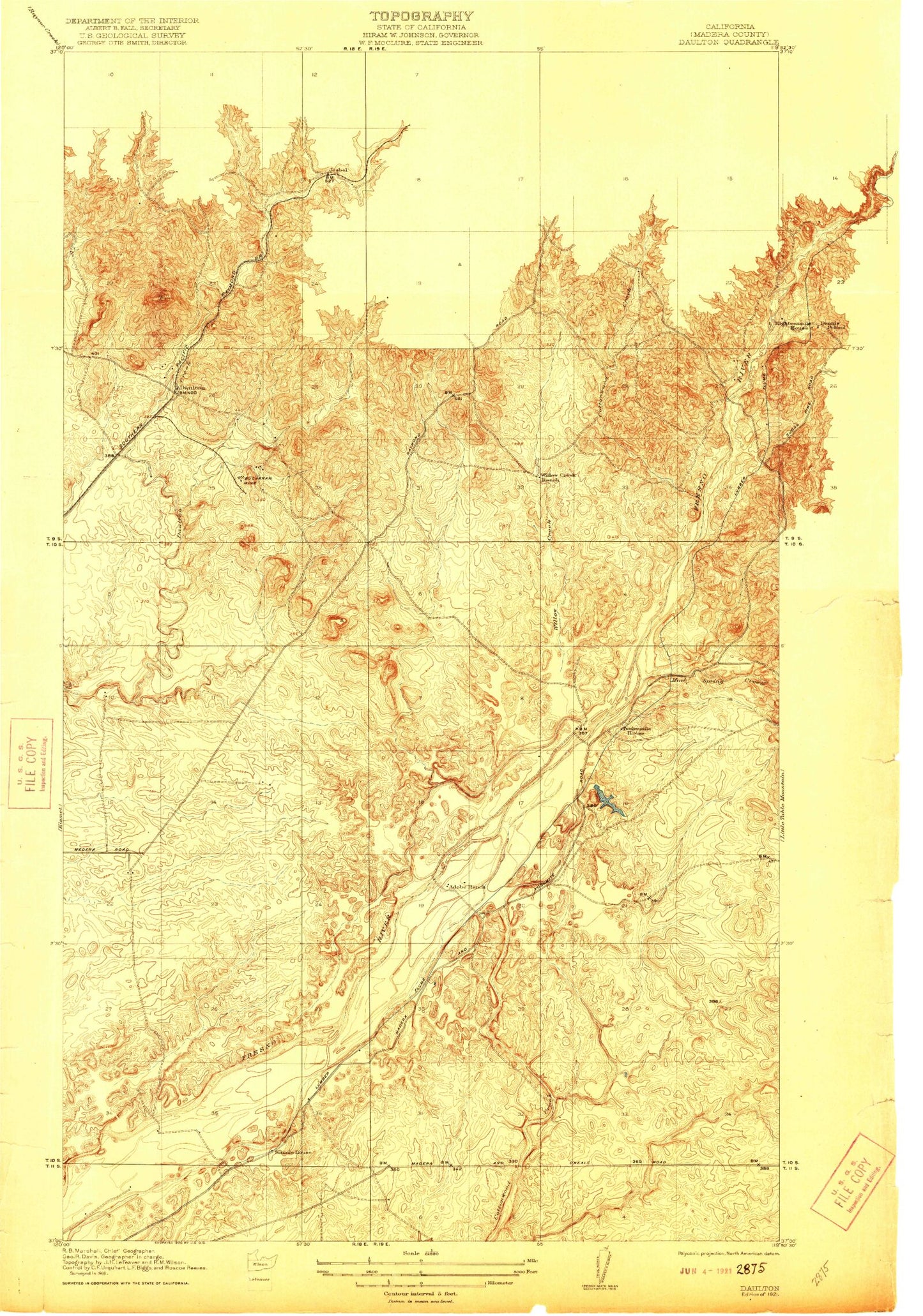 Classic USGS Daulton California 7.5'x7.5' Topo Map Image