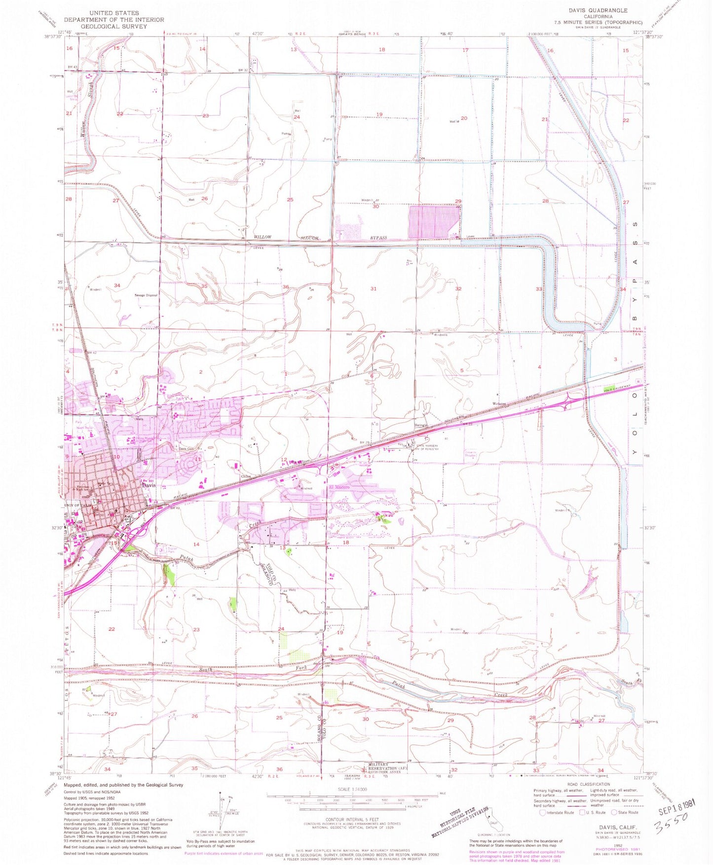 Classic USGS Davis California 7.5'x7.5' Topo Map Image
