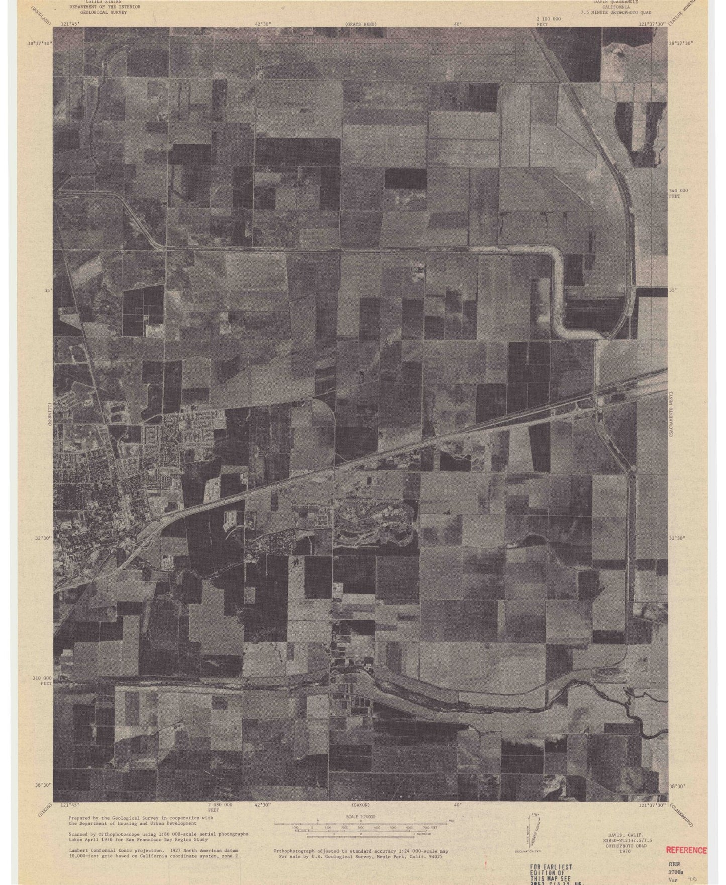 Classic USGS Davis California 7.5'x7.5' Topo Map Image